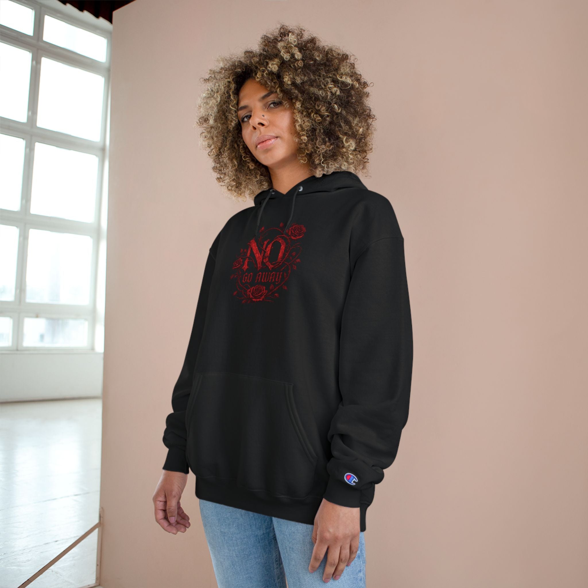 Gothic Go Away Champion Hoodie | Dark Floral Hoodie | Alternative Streetwear | Emo Goth Hoodie