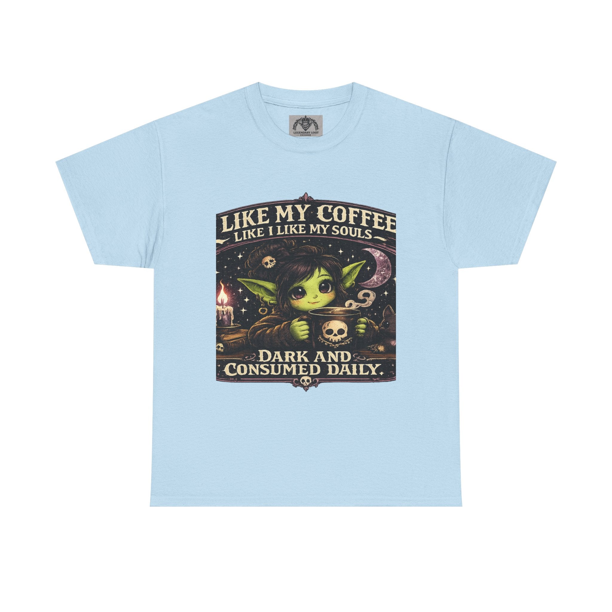 Like My Coffee Tee — "Like My Coffee Like I Like My Souls: Dark and Consumed Daily" Gothic Graphic T-Shirt