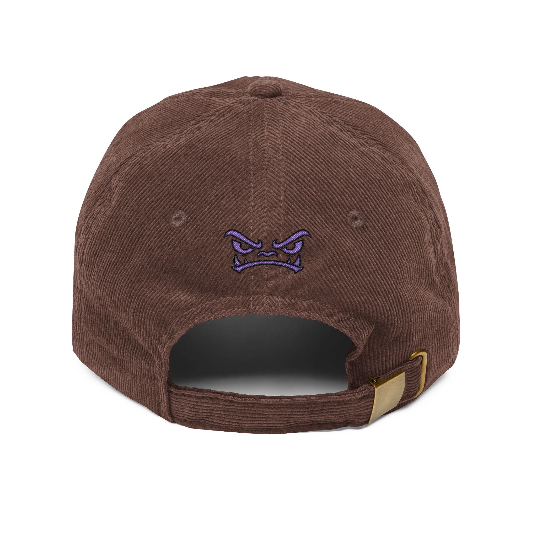 Vintage Corduroy Baseball Cap — Embroidered Purple Dino Skull