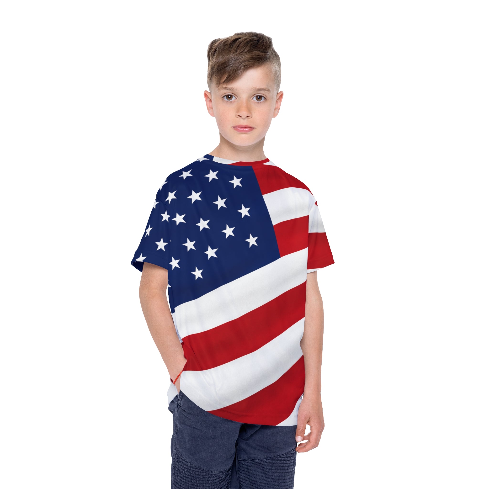 Kids American Flag Sports Jersey – Patriotic All-Over Print Tee