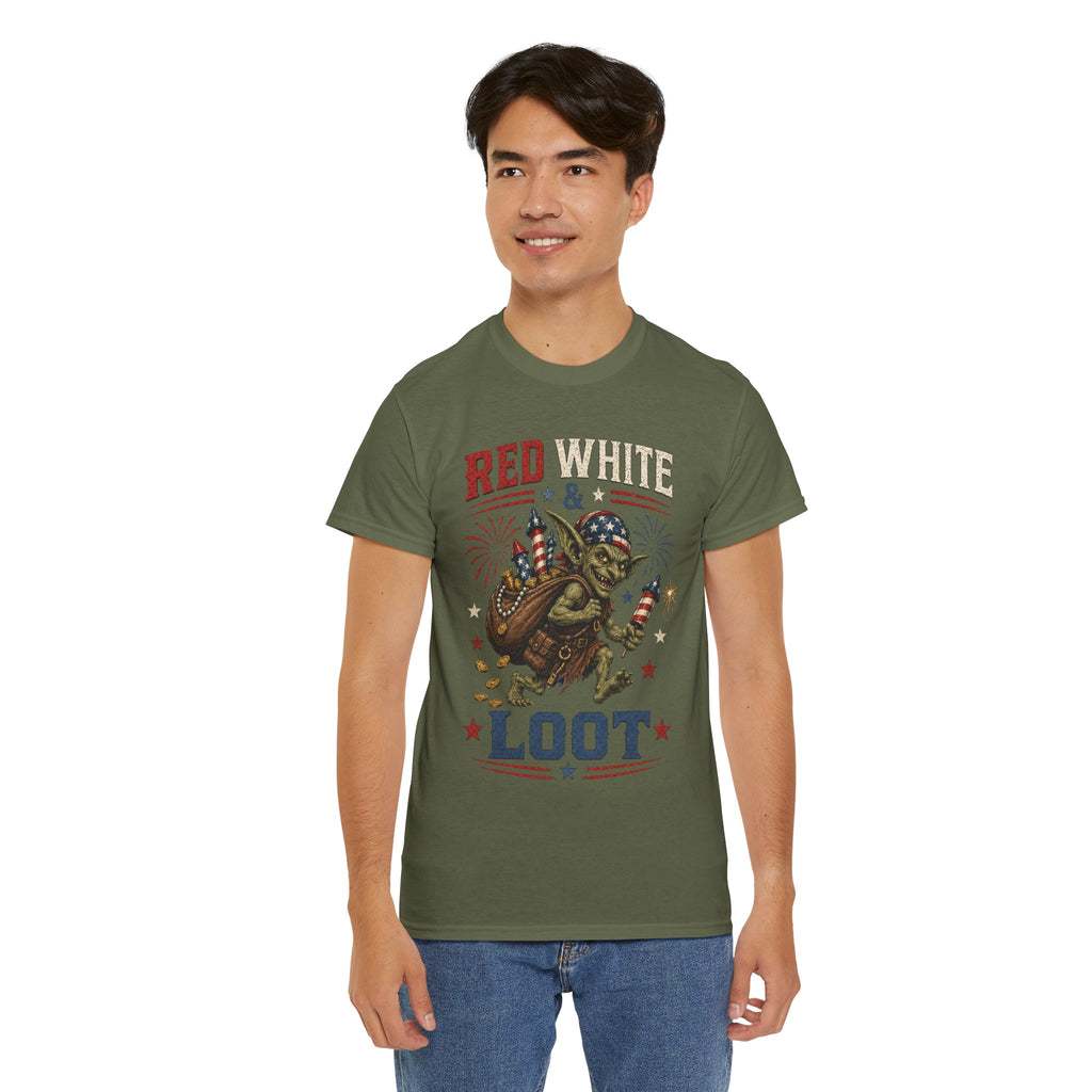Red White & Loot Goblin Illustration Tee | Patriotic Fourth of July Shirt
