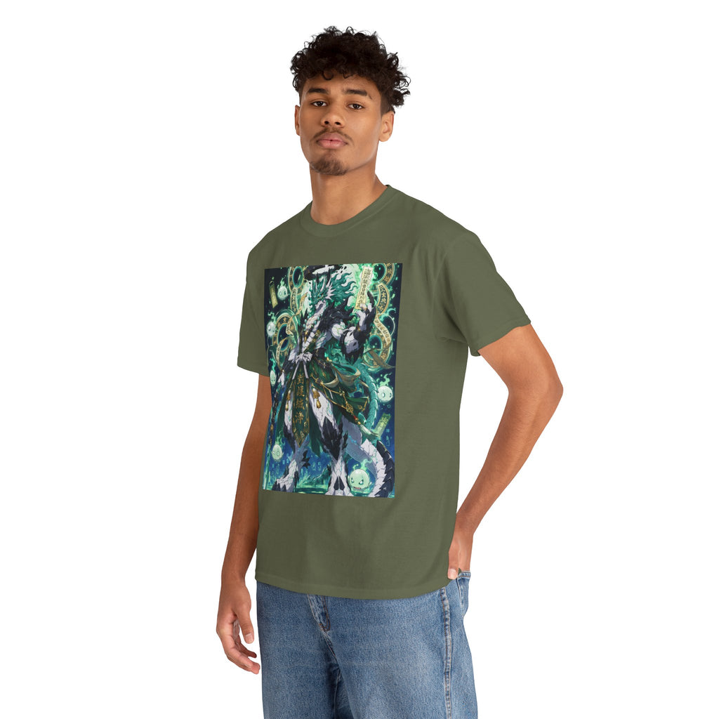 Mystic Forest Sorcerer T-Shirt | Fantasy Mage Illustration, Green Aura