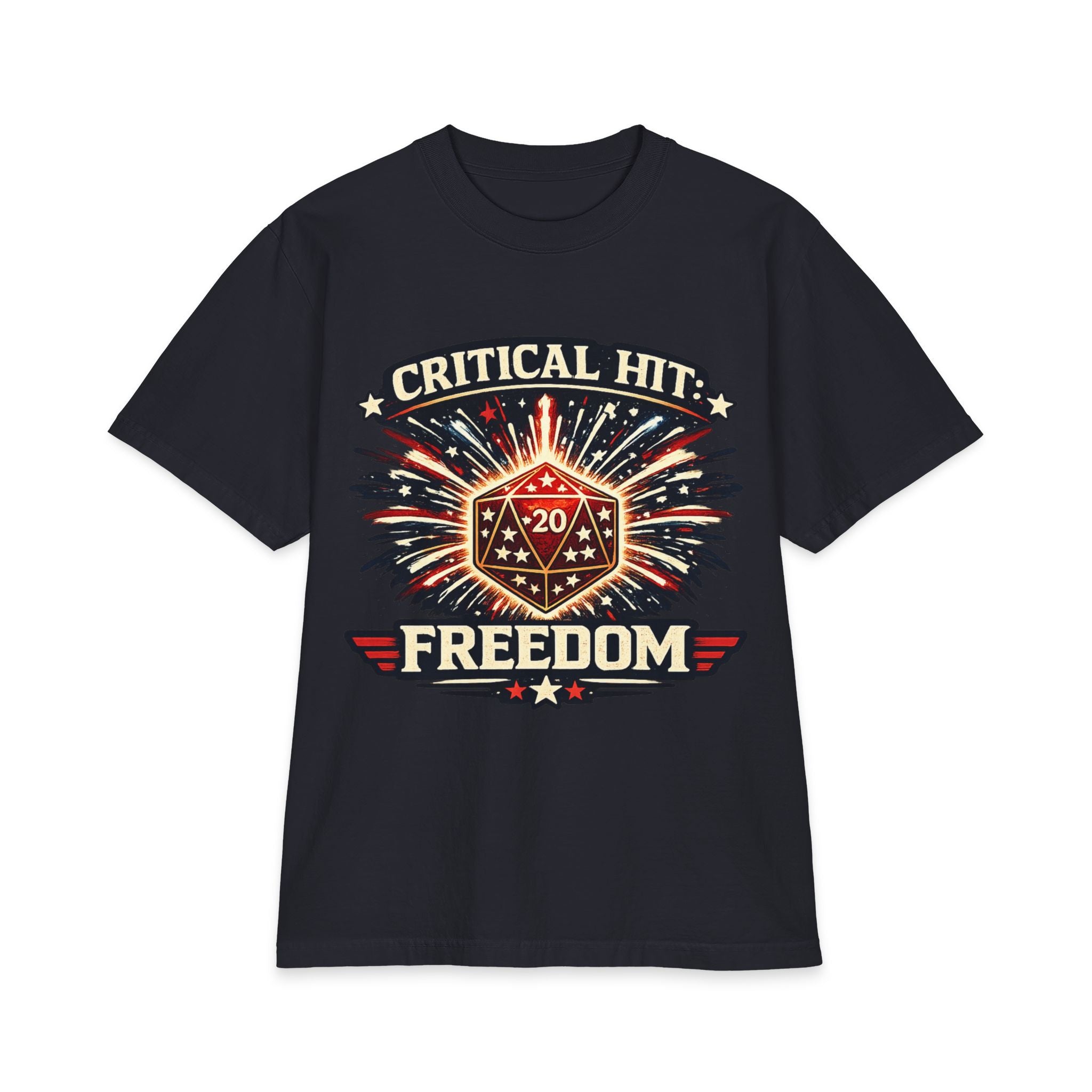 Critical Hit Freedom T-Shirt | D20 Dice Fireworks RPG Gaming