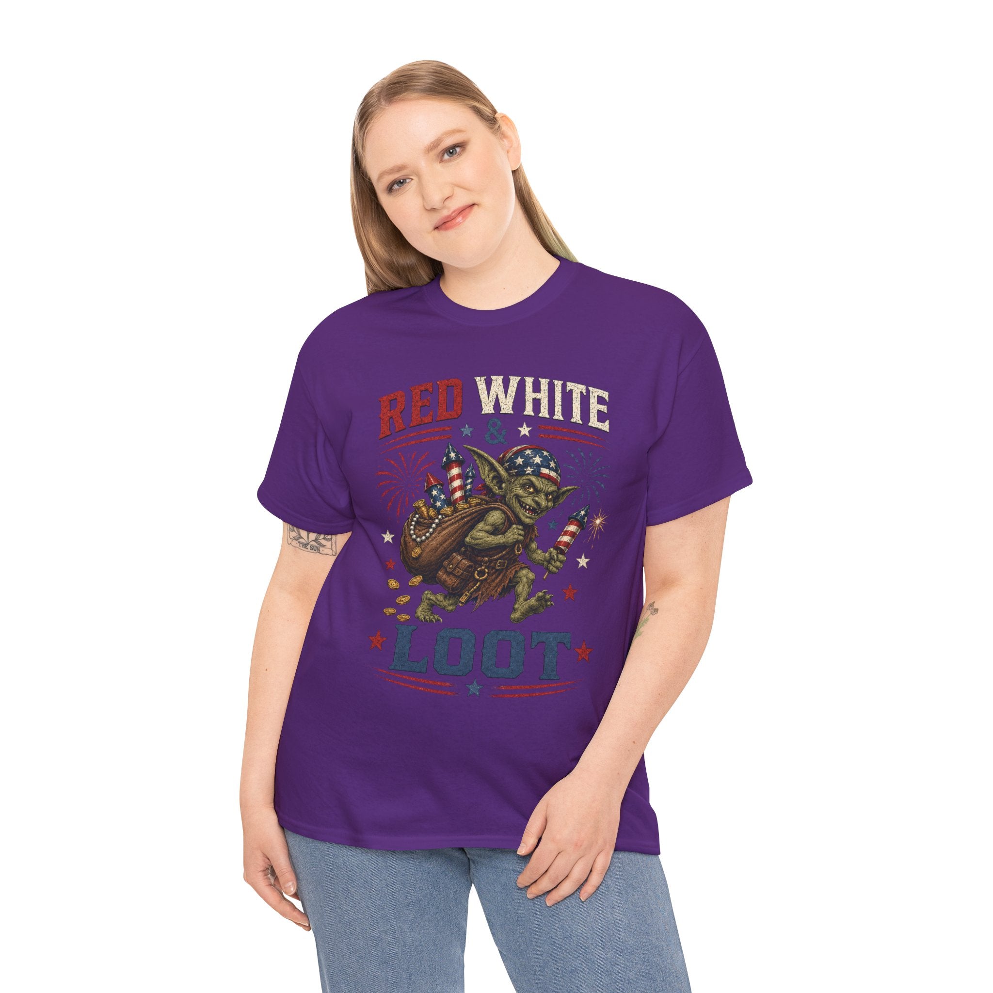 Red White & Loot Goblin Illustration Tee | Patriotic Fourth of July Shirt