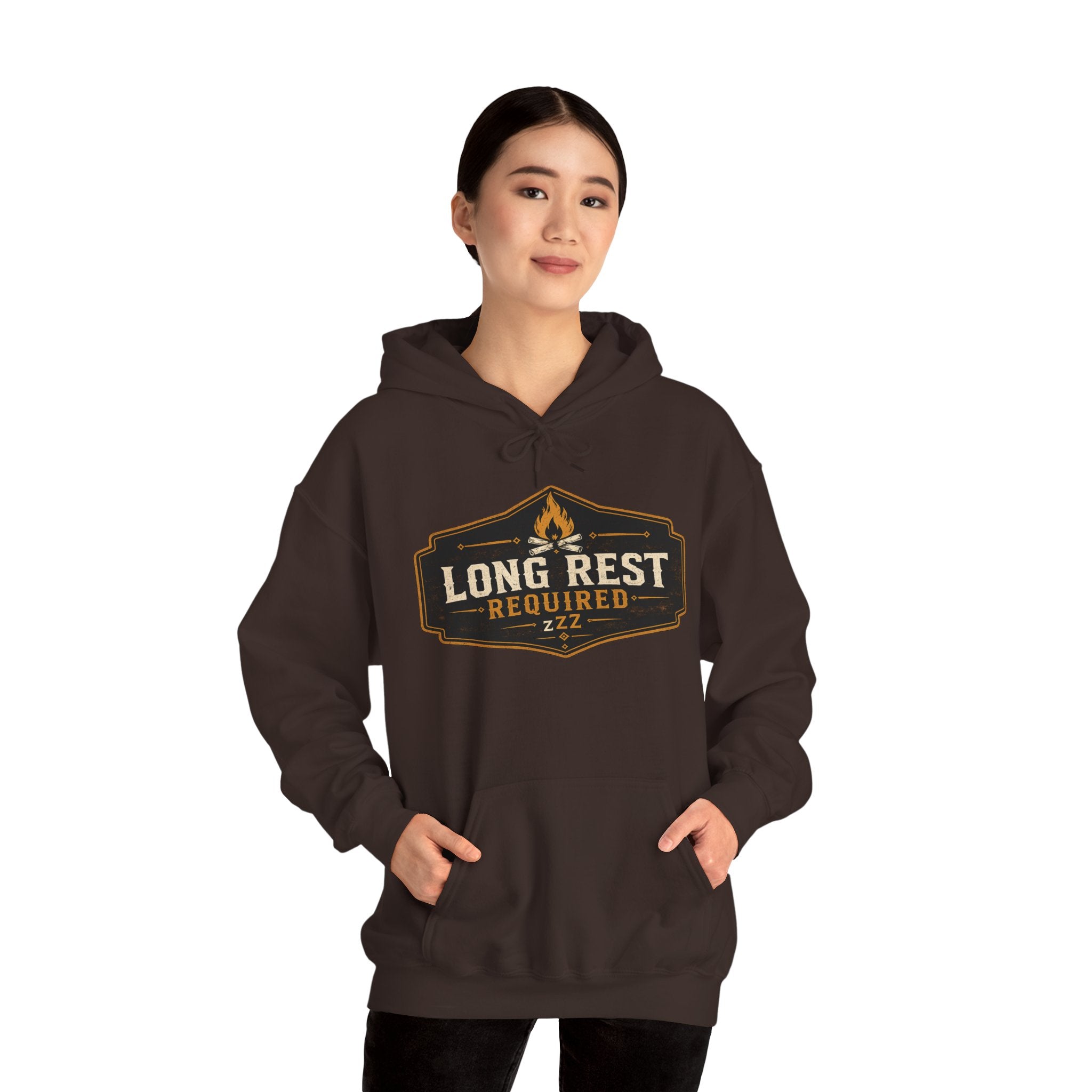 Long Rest Required Hoodie — Camping Campfire Graphic Pullover