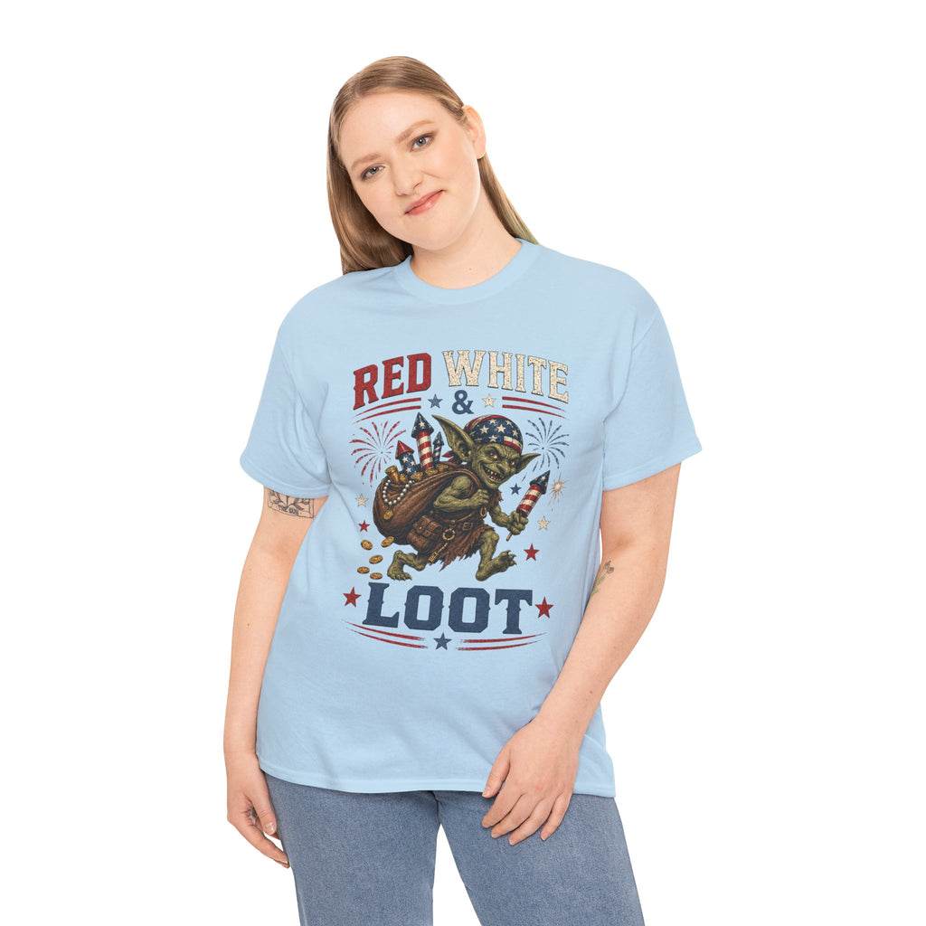 Red White & Loot Goblin Illustration Tee | Patriotic Fourth of July Shirt