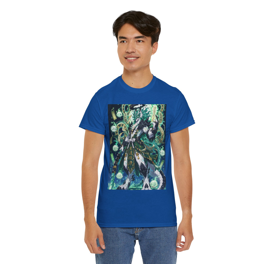 Mystic Forest Sorcerer T-Shirt | Fantasy Mage Illustration, Green Aura