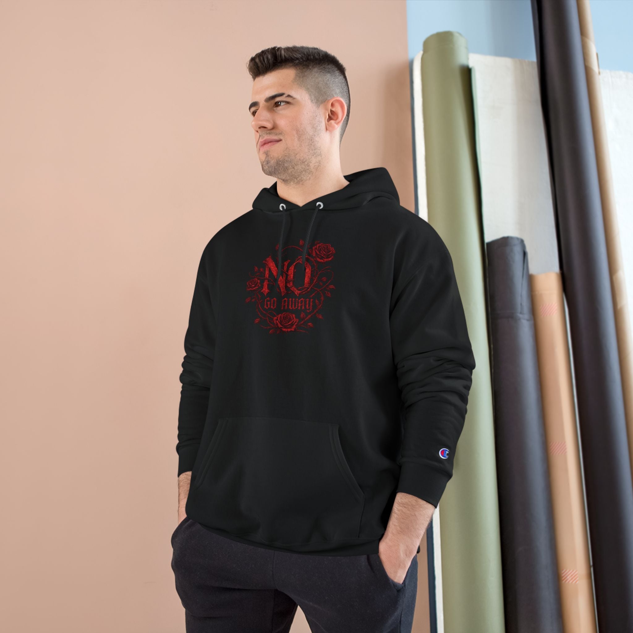 Gothic Go Away Champion Hoodie | Dark Floral Hoodie | Alternative Streetwear | Emo Goth Hoodie