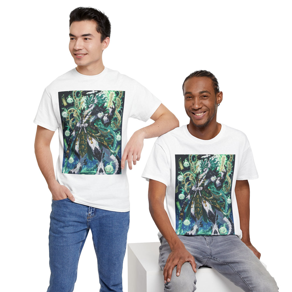Mystic Forest Sorcerer T-Shirt | Fantasy Mage Illustration, Green Aura