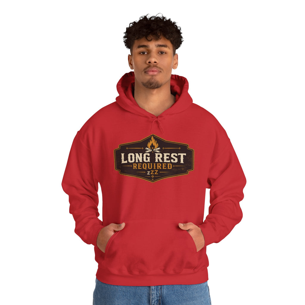 Long Rest Required Hoodie — Camping Campfire Graphic Pullover