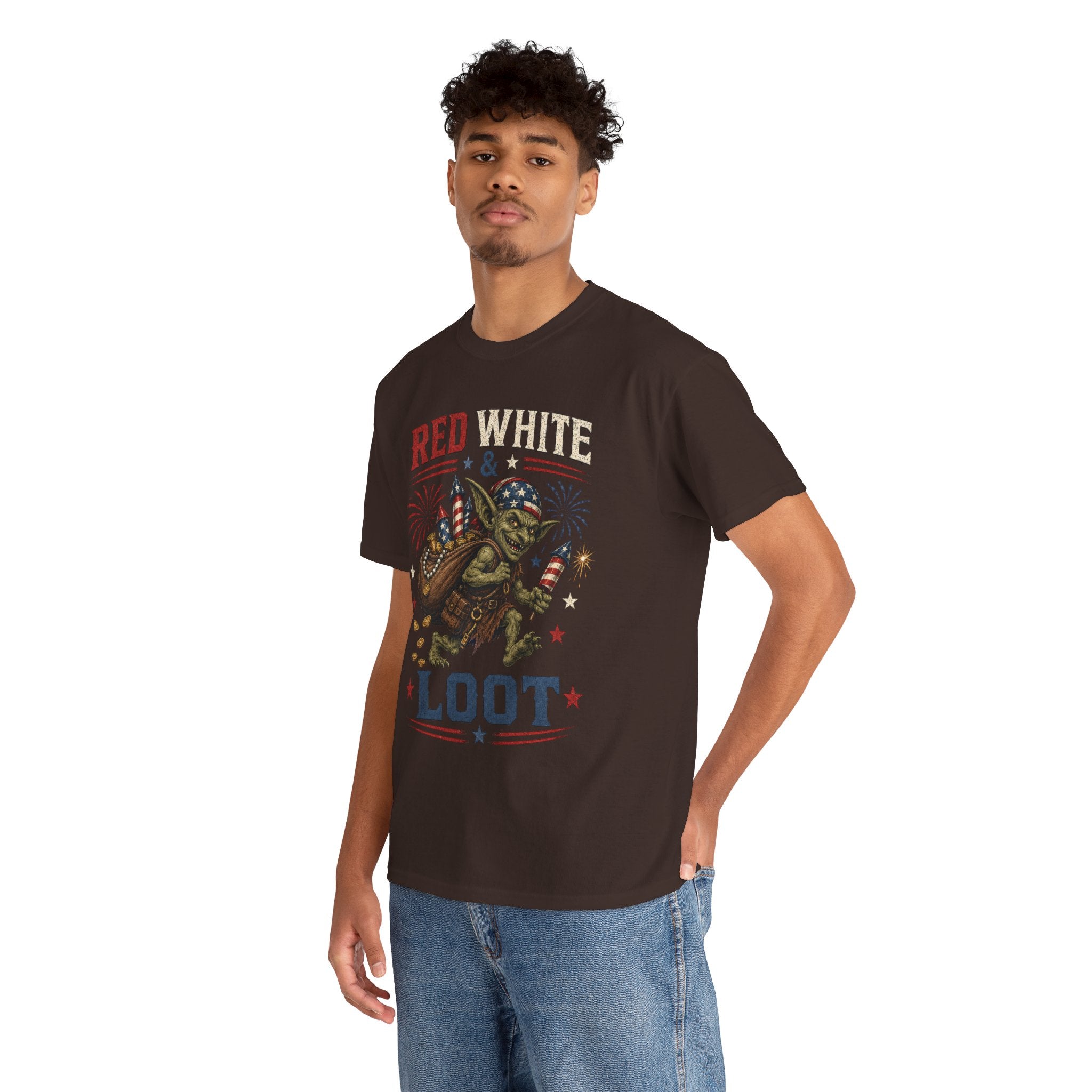 Red White & Loot Goblin Illustration Tee | Patriotic Fourth of July Shirt