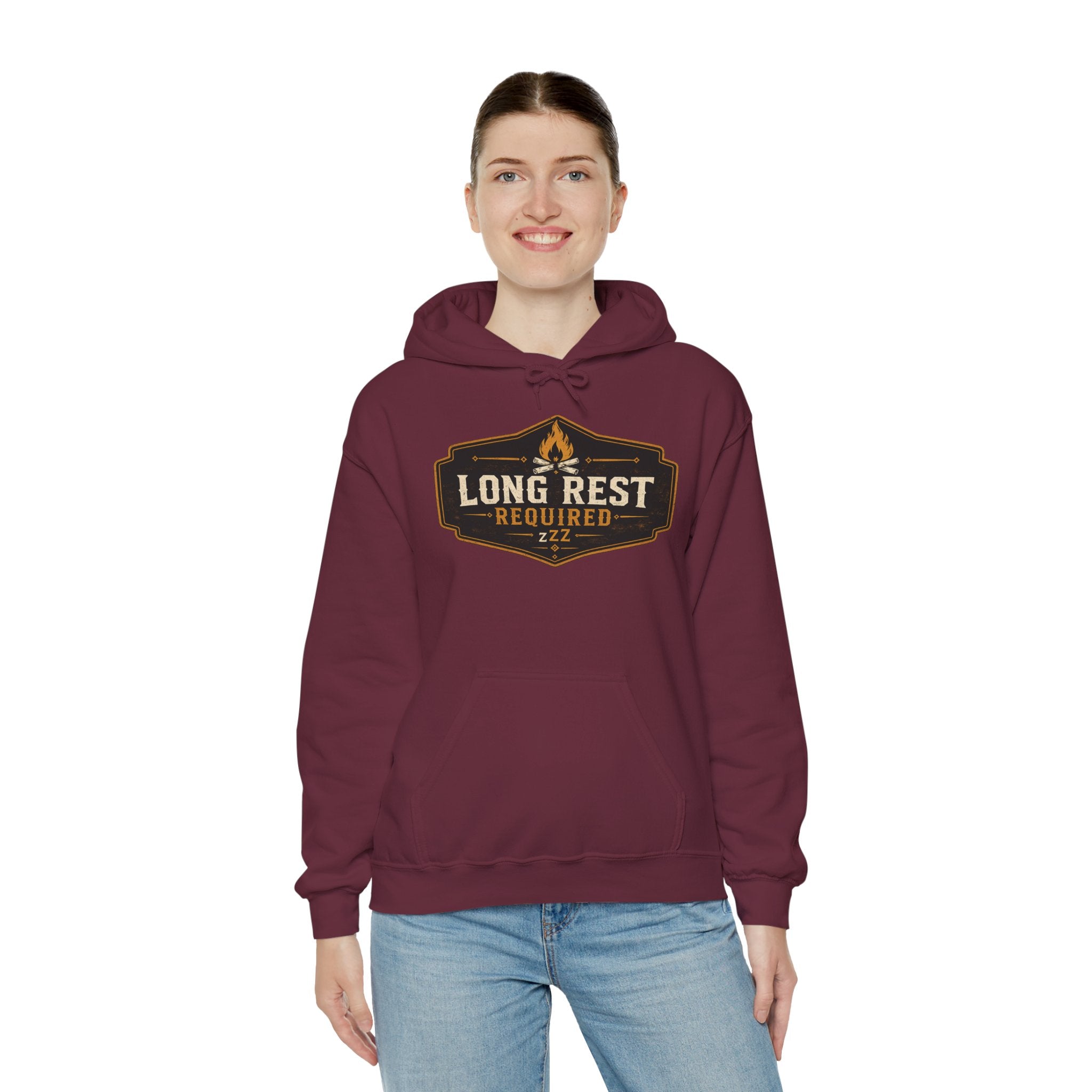 Long Rest Required Hoodie — Camping Campfire Graphic Pullover