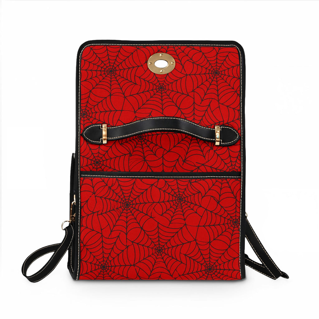 Red Spiderweb Pattern Waterproof Canvas Bag | Gothic Halloween Handbag