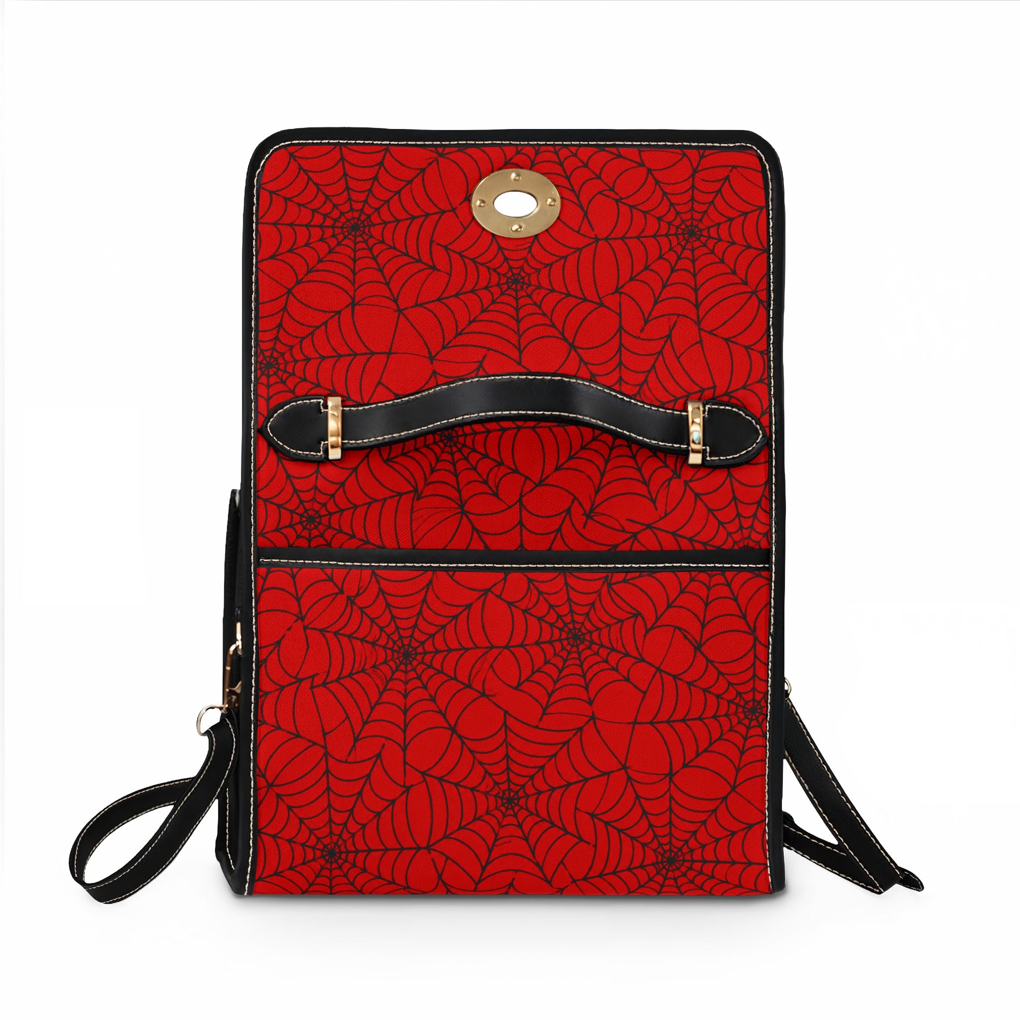 Red Spiderweb Pattern Waterproof Canvas Bag | Gothic Halloween Handbag