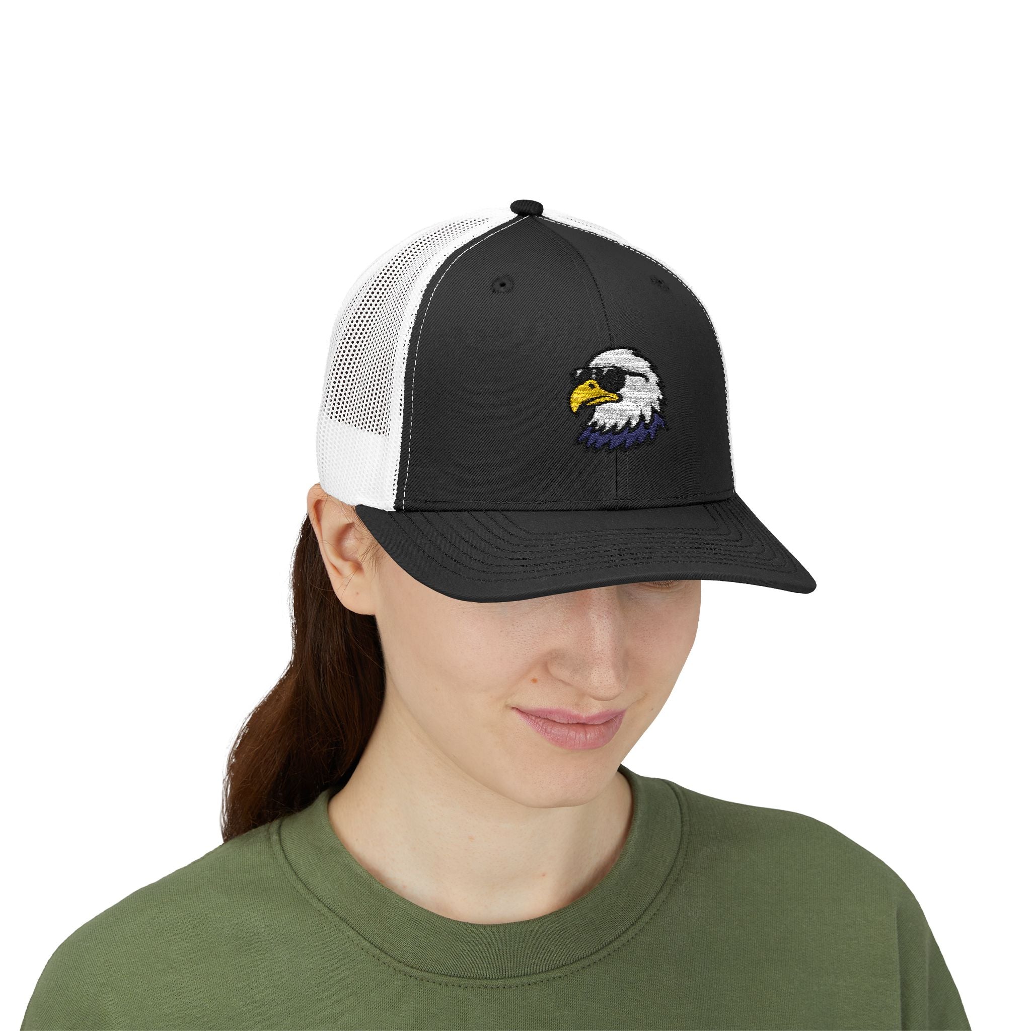 Eagle Head Embroidered Snapback Trucker Cap — Patriotic Mesh Baseball Hat
