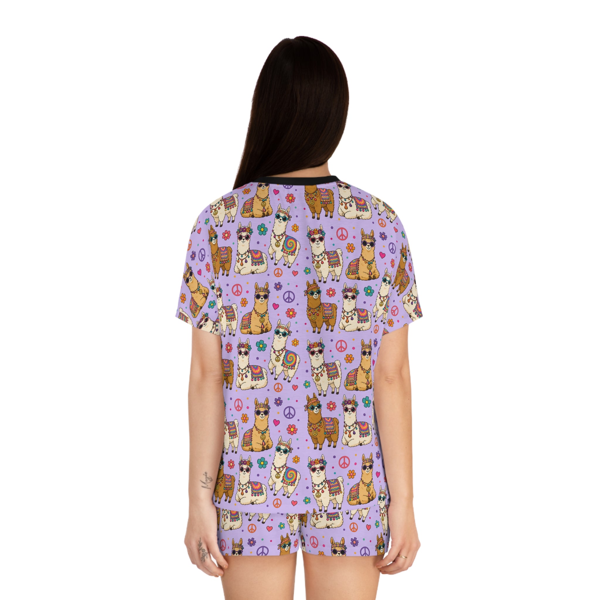 Llama Party Women’s Short Pajama Set — Cute Purple All-Over Print Sleepwear