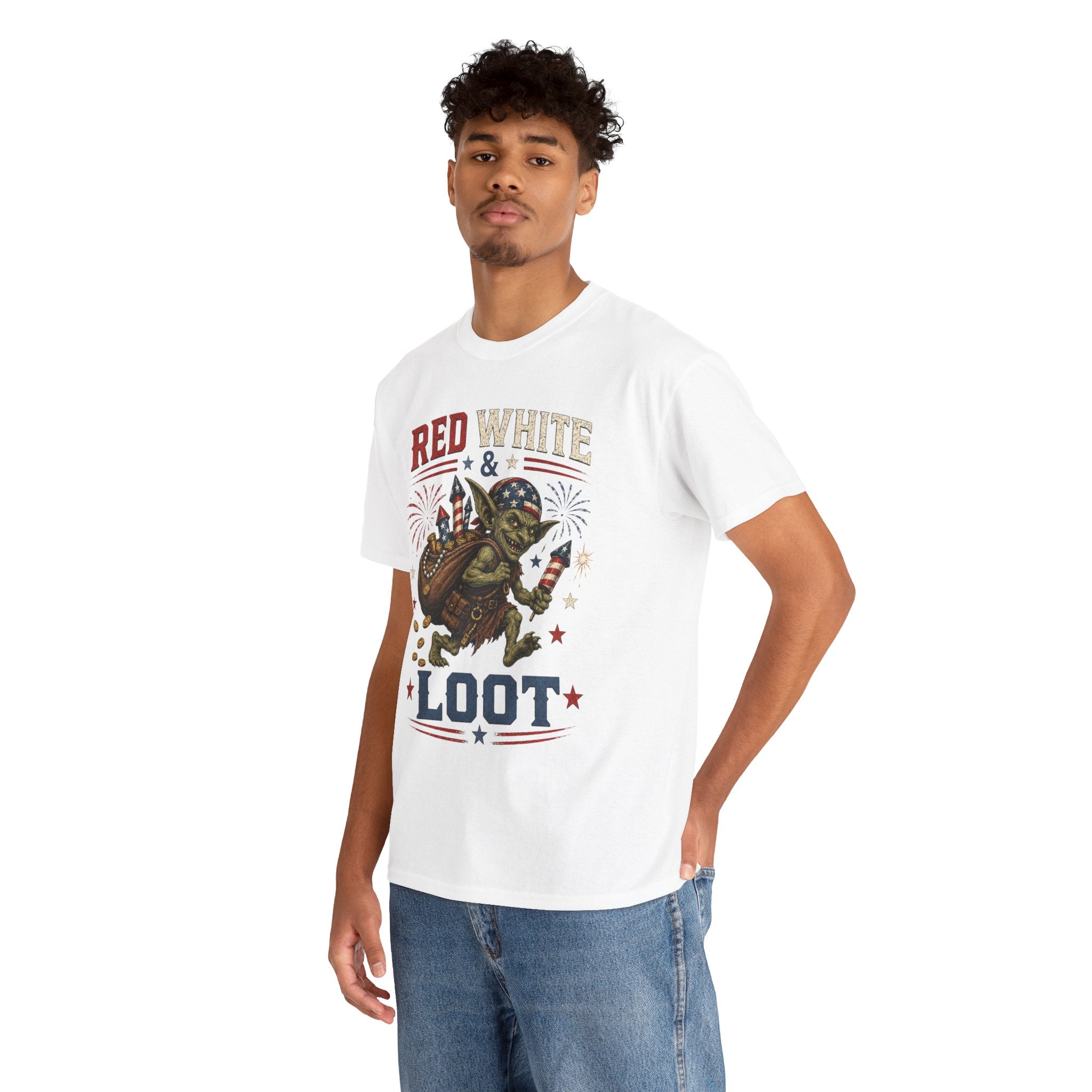 Red White & Loot Goblin Illustration Tee | Patriotic Fourth of July Shirt