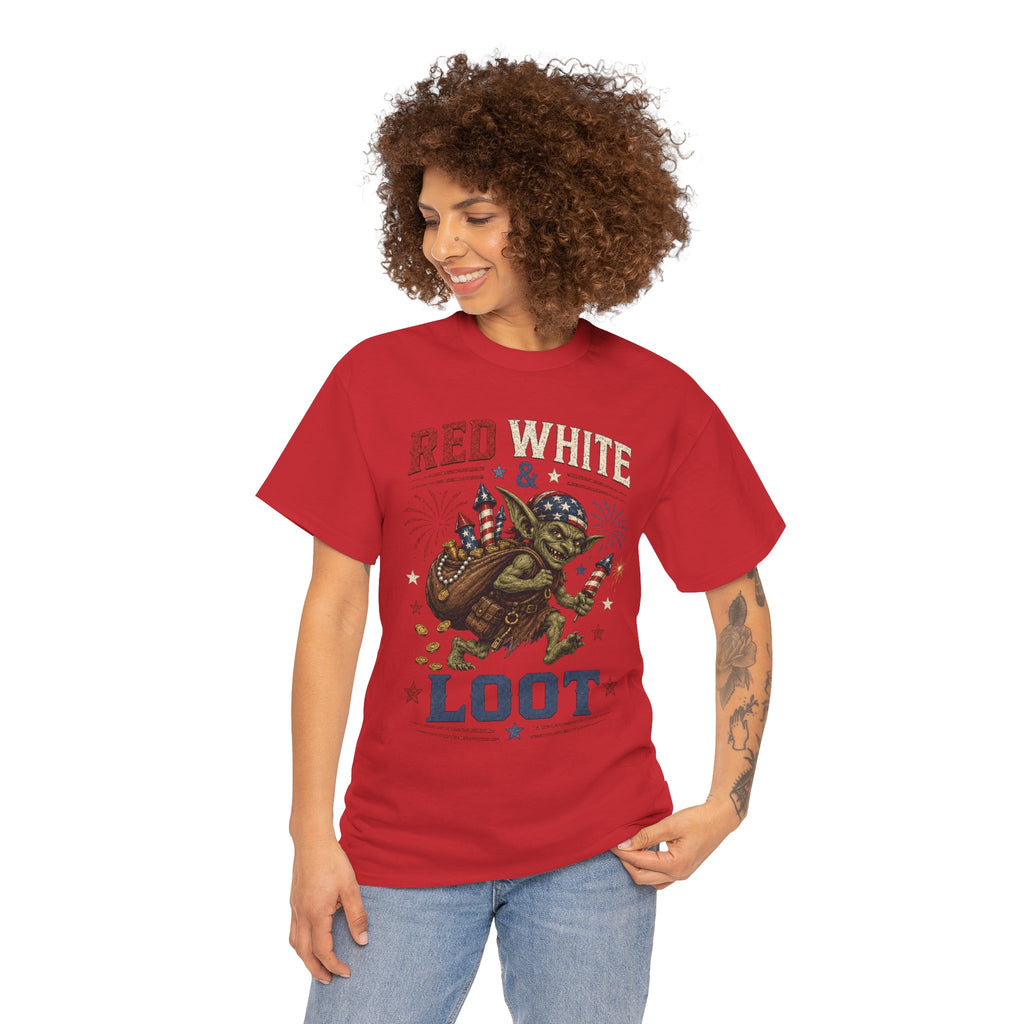 Red White & Loot Goblin Illustration Tee | Patriotic Fourth of July Shirt