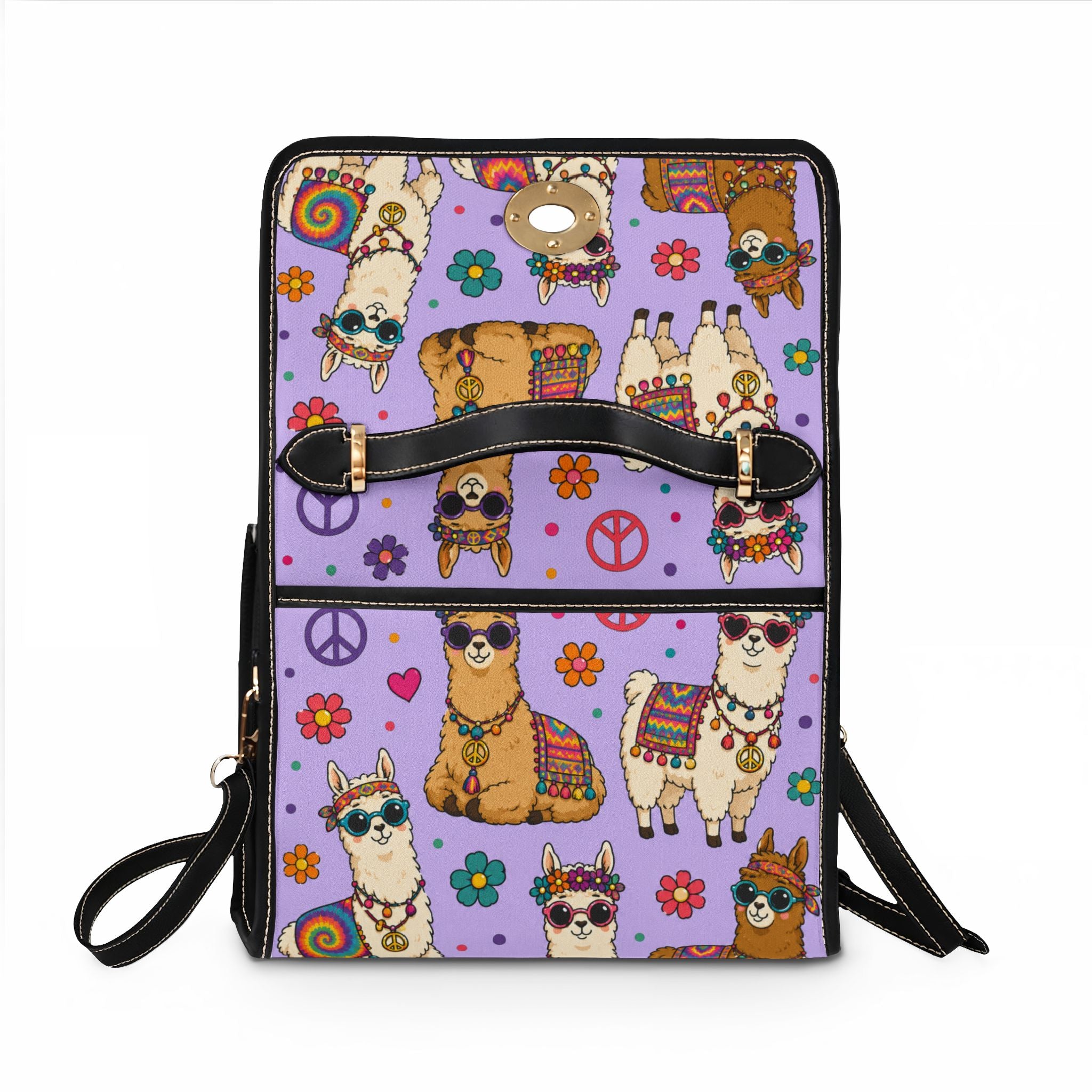 Colorful Hippie Llama Pattern Waterproof Canvas Bag | Lavender Llama Tote
