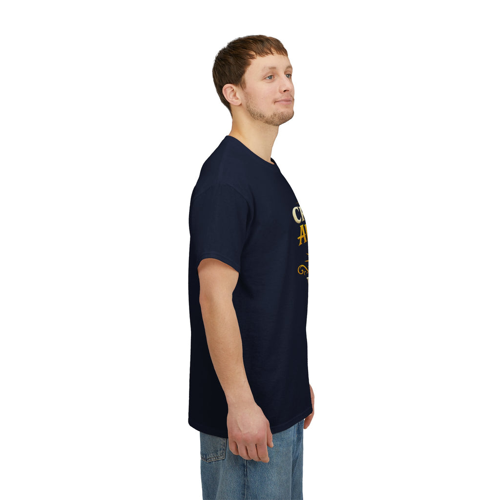 Critically Awesome Dad T‑Shirt – Gold D20 Gaming Father Tee (Father’s Day, Gamer Dad Gift)