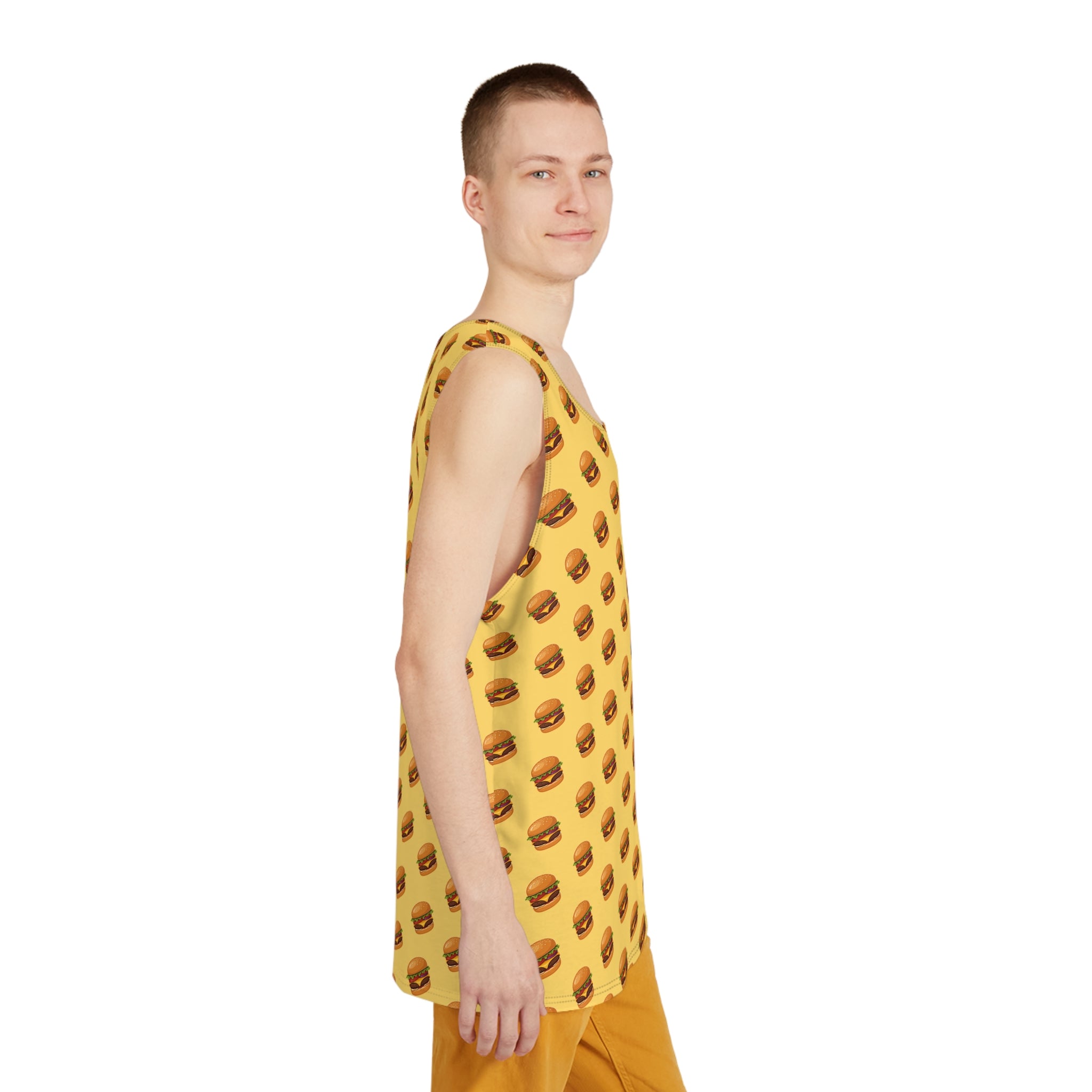 Burger Pattern Tank Top — All-Over Print Cheeseburger Graphic Men’s Tank