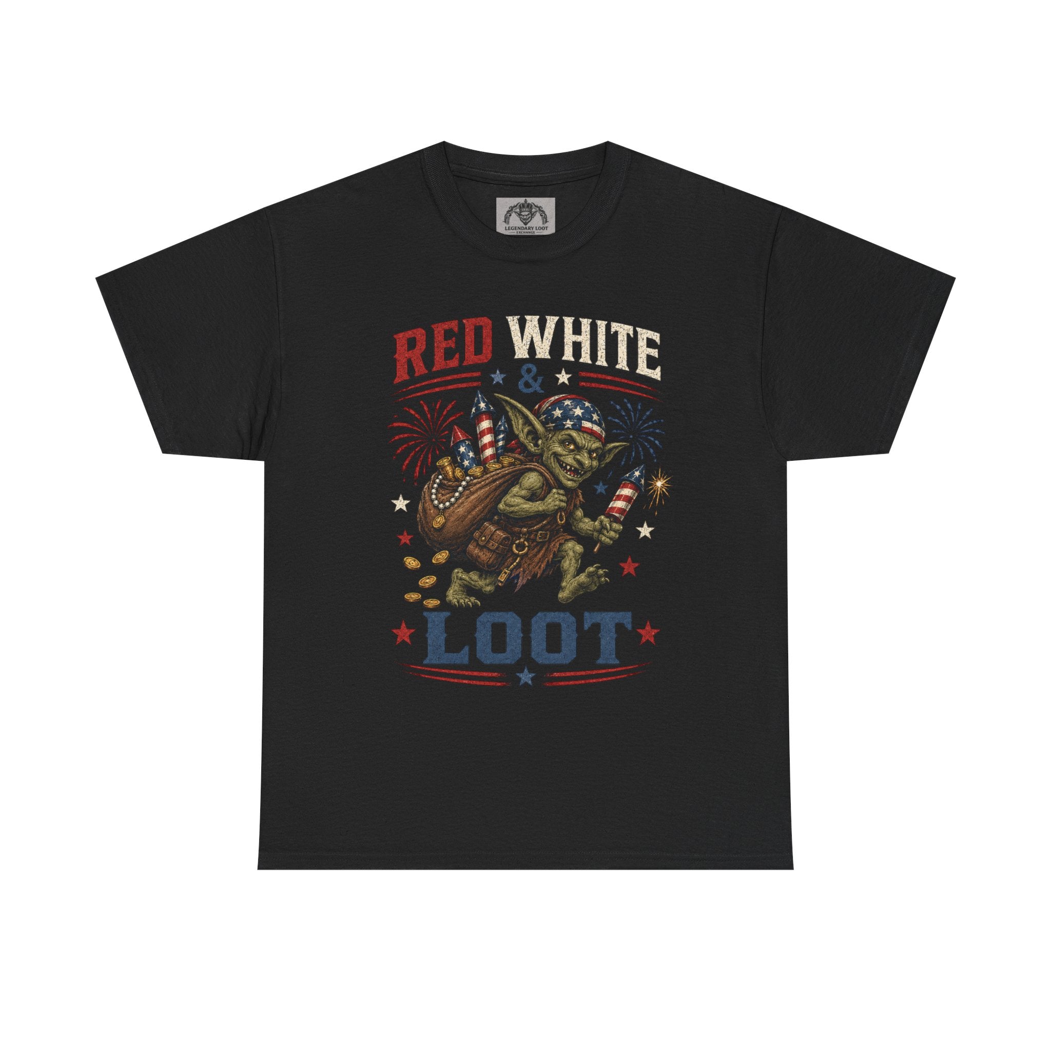 Red White & Loot Goblin Illustration Tee | Patriotic Fourth of July Shirt