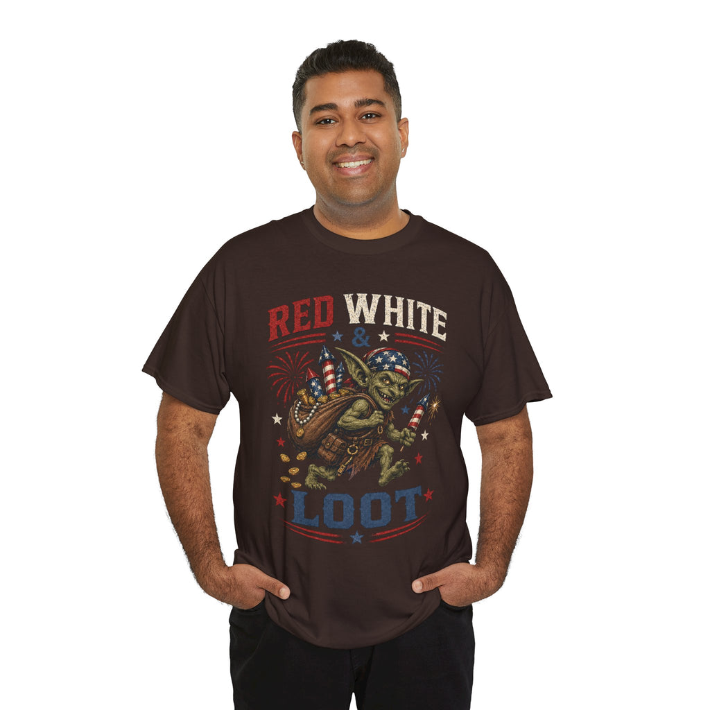 Red White & Loot Goblin Illustration Tee | Patriotic Fourth of July Shirt