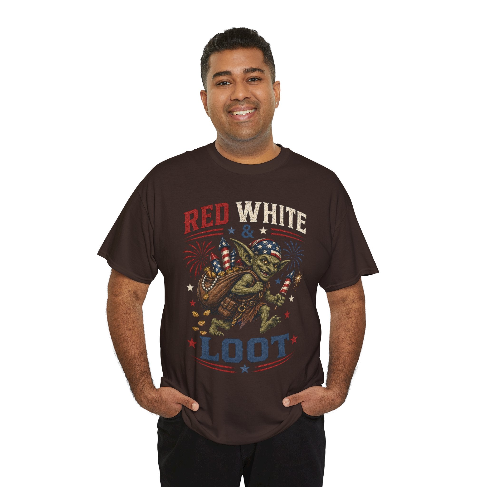 Red White & Loot Goblin Illustration Tee | Patriotic Fourth of July Shirt