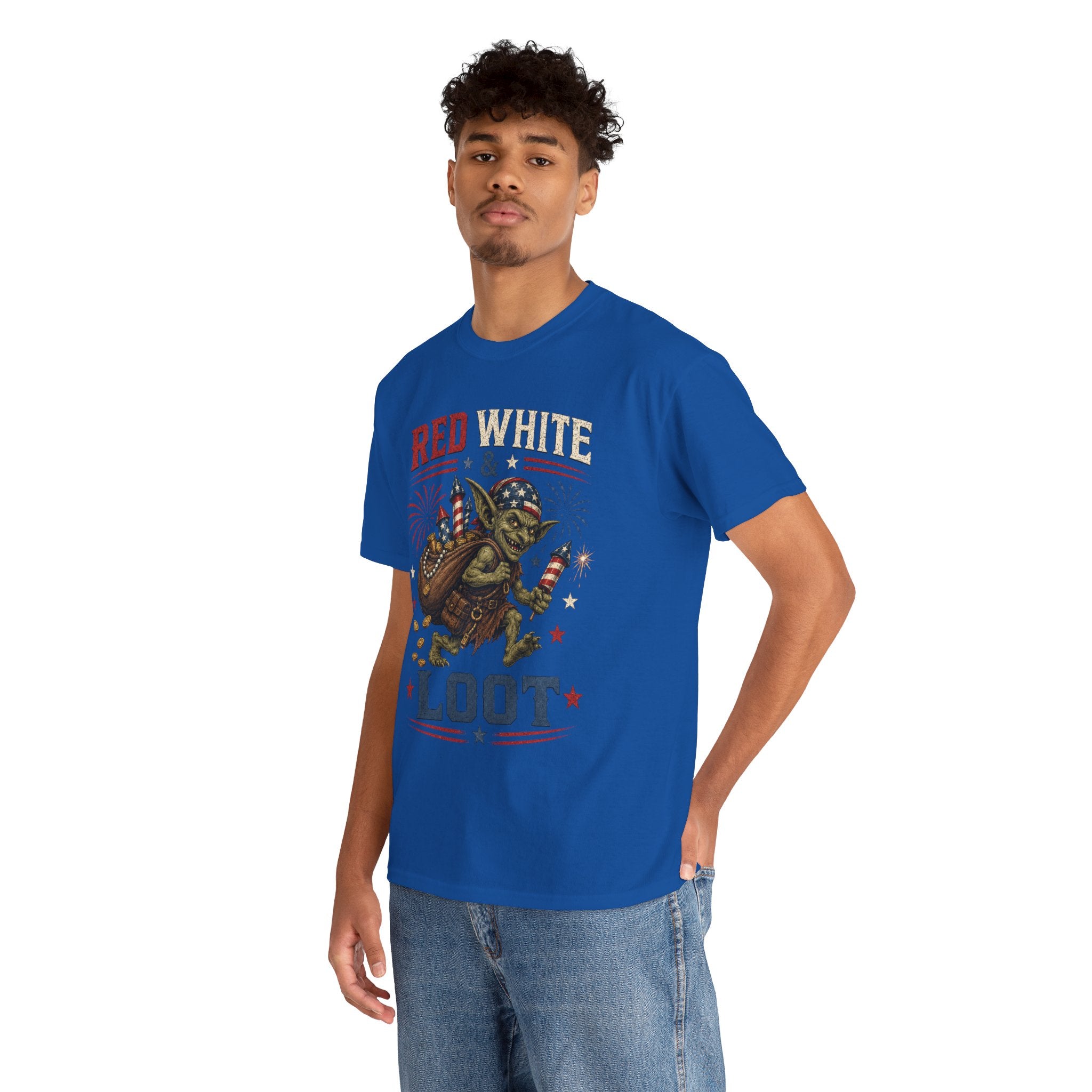 Red White & Loot Goblin Illustration Tee | Patriotic Fourth of July Shirt
