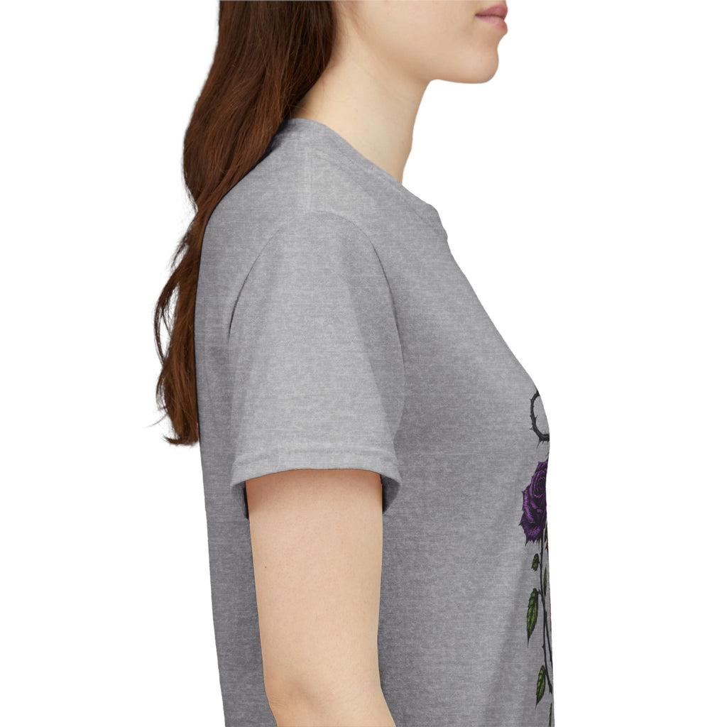 No Go Away T-Shirt | Gothic Purple Roses, Dark Floral Typography