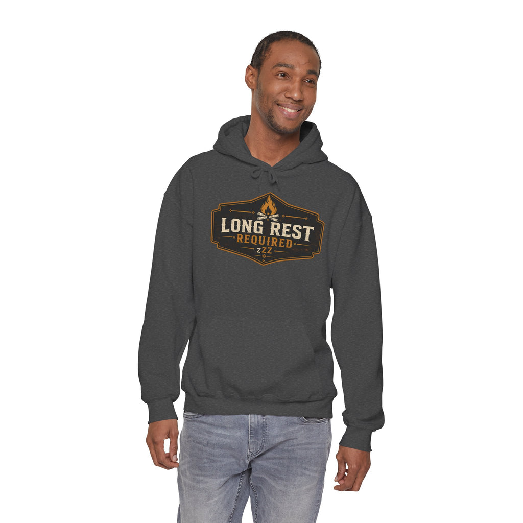 Long Rest Required Hoodie — Camping Campfire Graphic Pullover