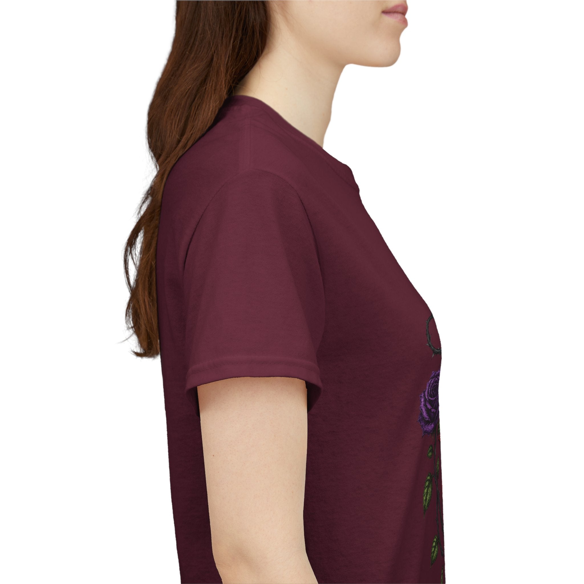 No Go Away T-Shirt | Gothic Purple Roses, Dark Floral Typography