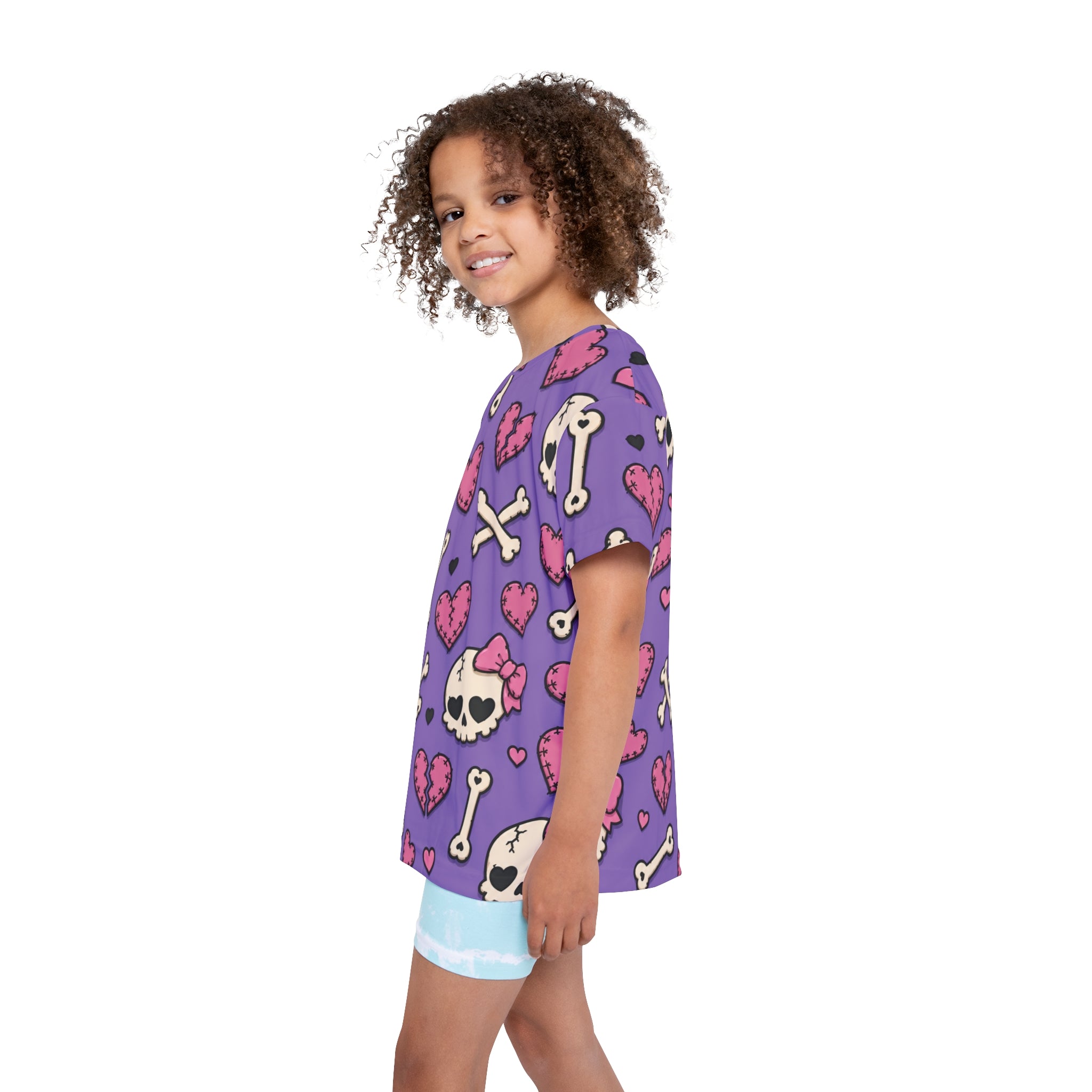 Kids Purple Skull & Hearts Sports Jersey — Cute Gothic All-Over Print