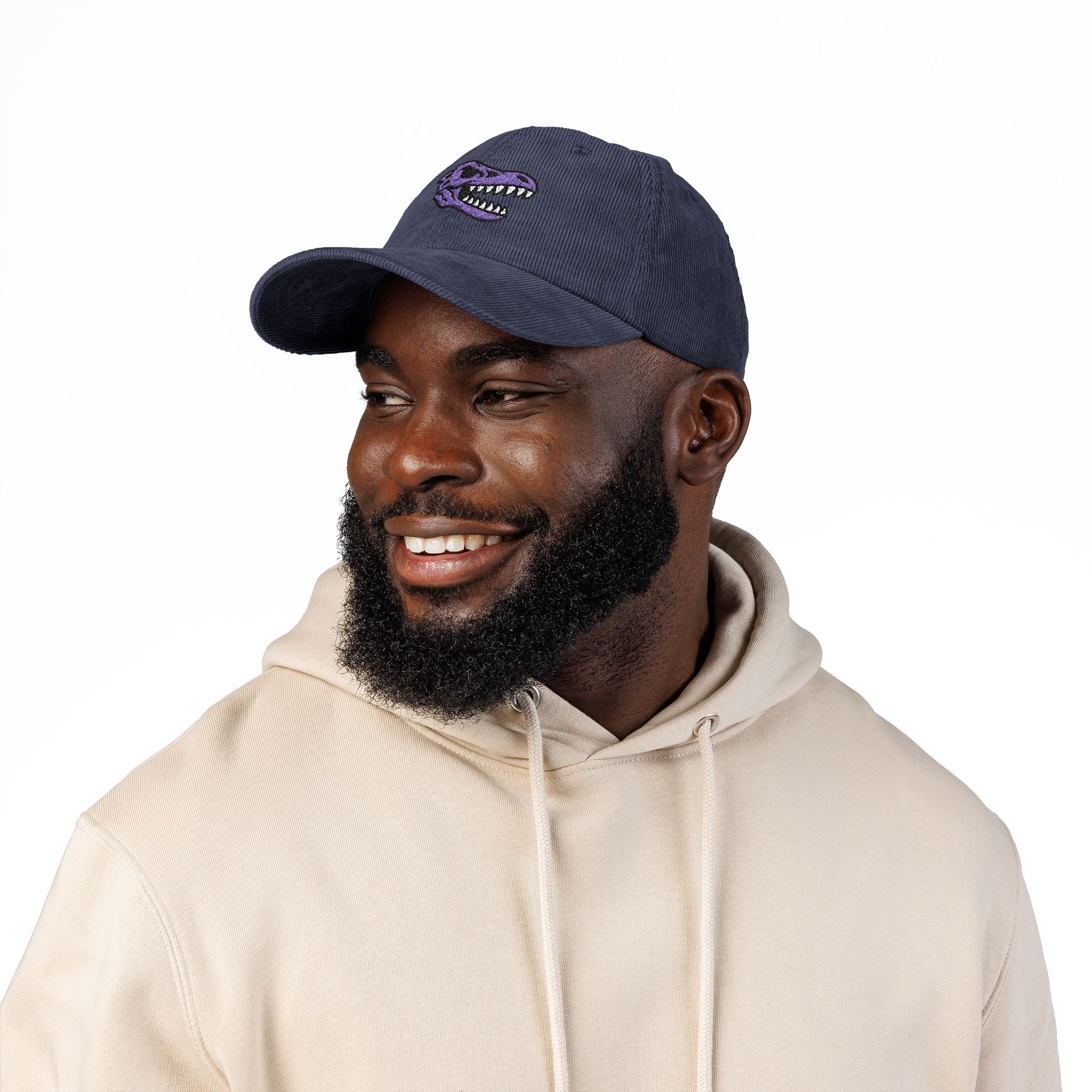Vintage Corduroy Baseball Cap — Embroidered Purple Dino Skull