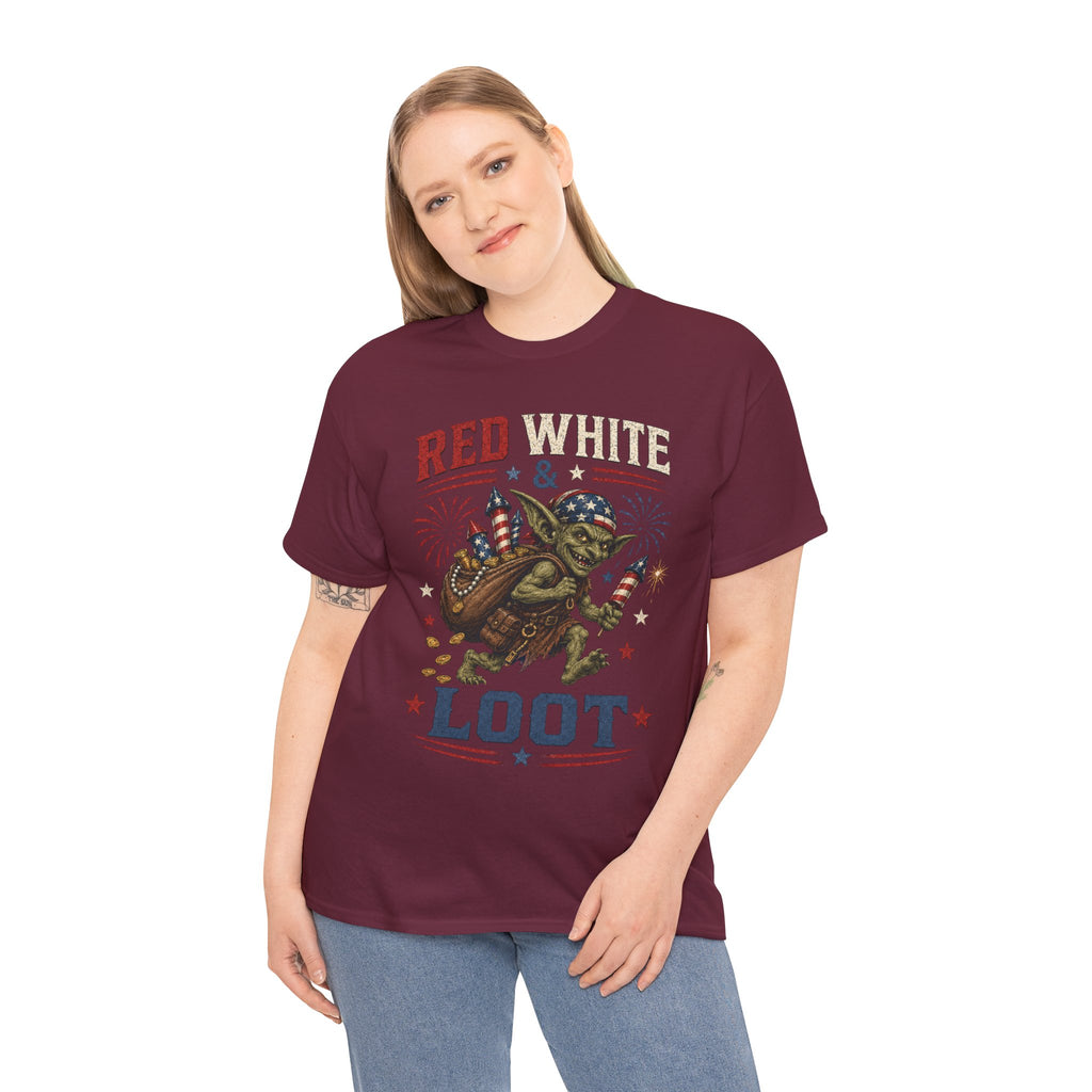 Red White & Loot Goblin Illustration Tee | Patriotic Fourth of July Shirt