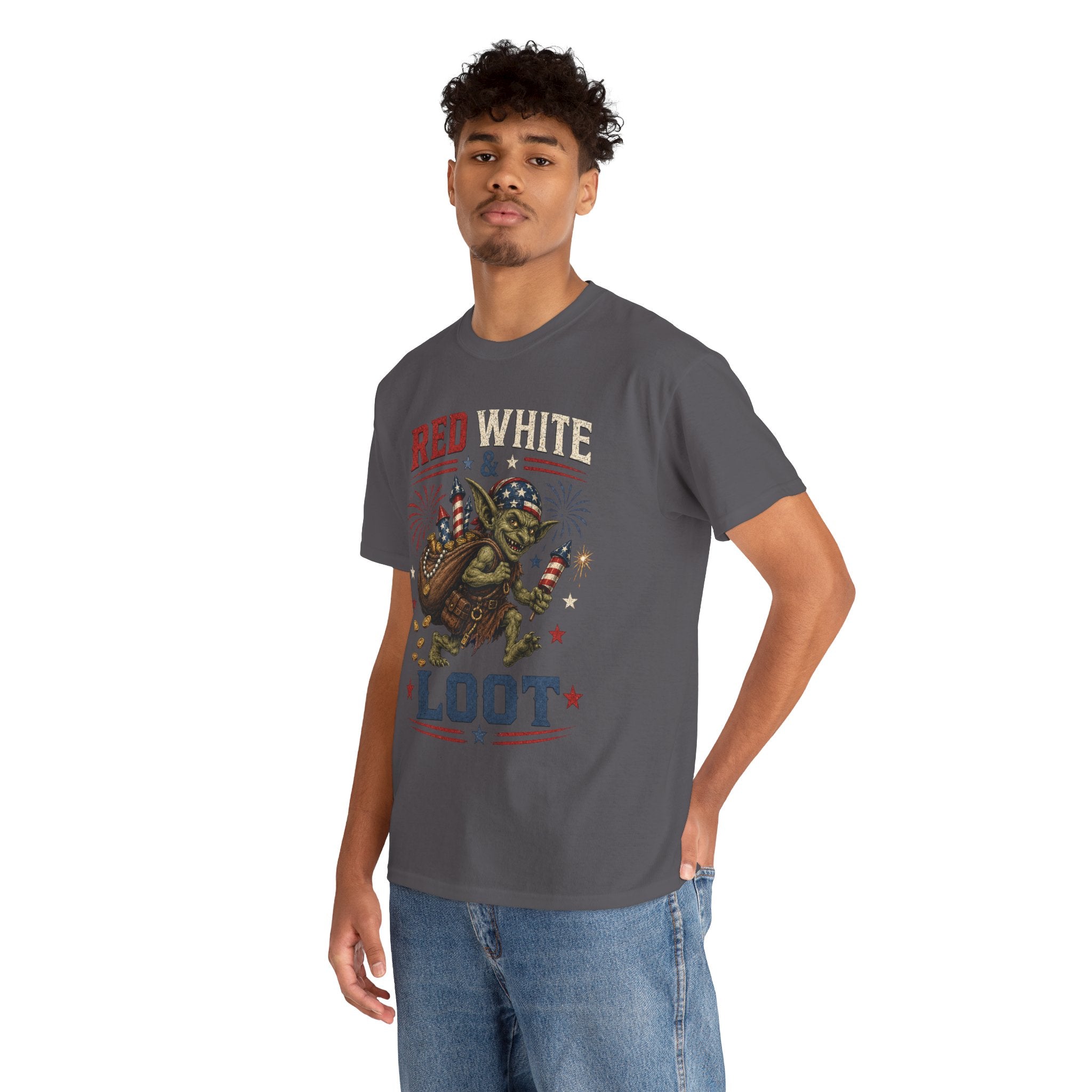 Red White & Loot Goblin Illustration Tee | Patriotic Fourth of July Shirt