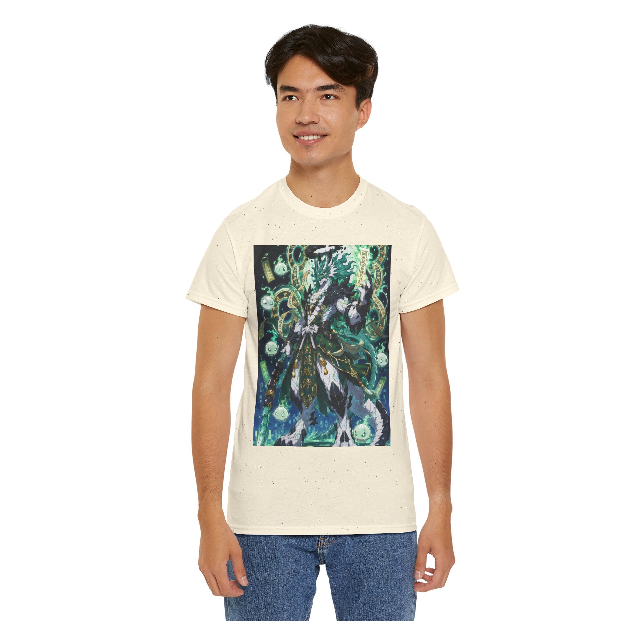 Mystic Forest Sorcerer T-Shirt | Fantasy Mage Illustration, Green Aura