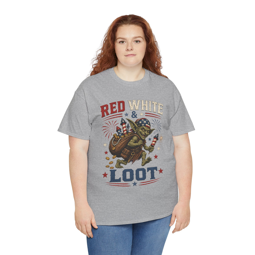 Red White & Loot Goblin Illustration Tee | Patriotic Fourth of July Shirt