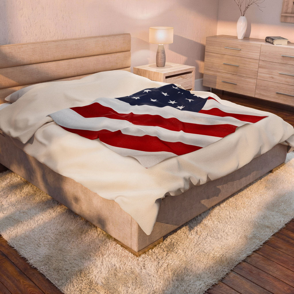 American Flag Velveteen Plush Blanket | USA Stars Stripes Throw