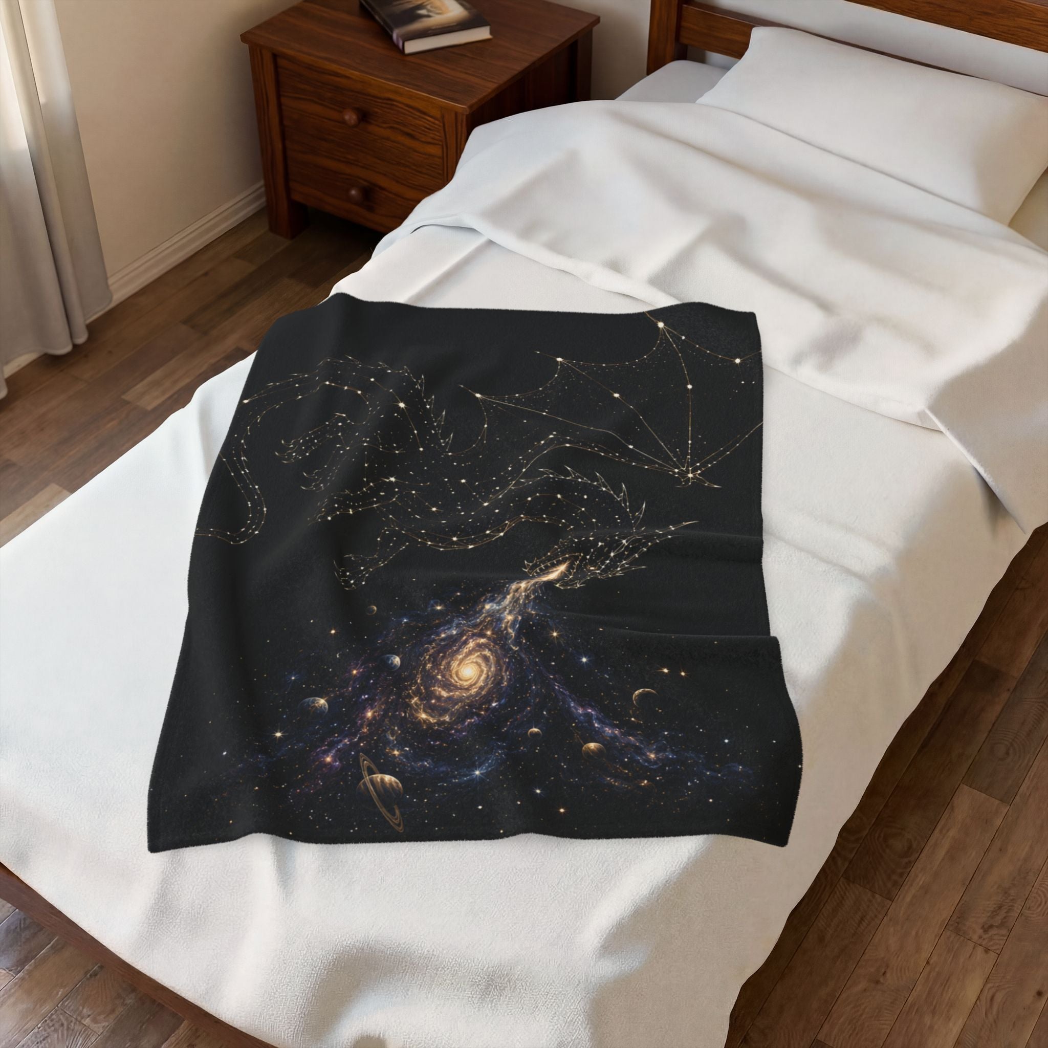 Galaxy Dragon Plush Blanket — Starry Constellation Velveteen Throw