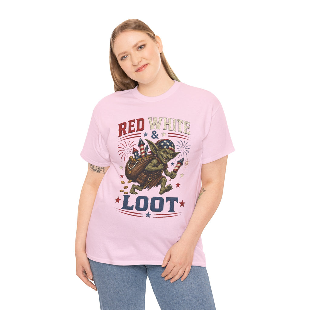 Red White & Loot Goblin Illustration Tee | Patriotic Fourth of July Shirt