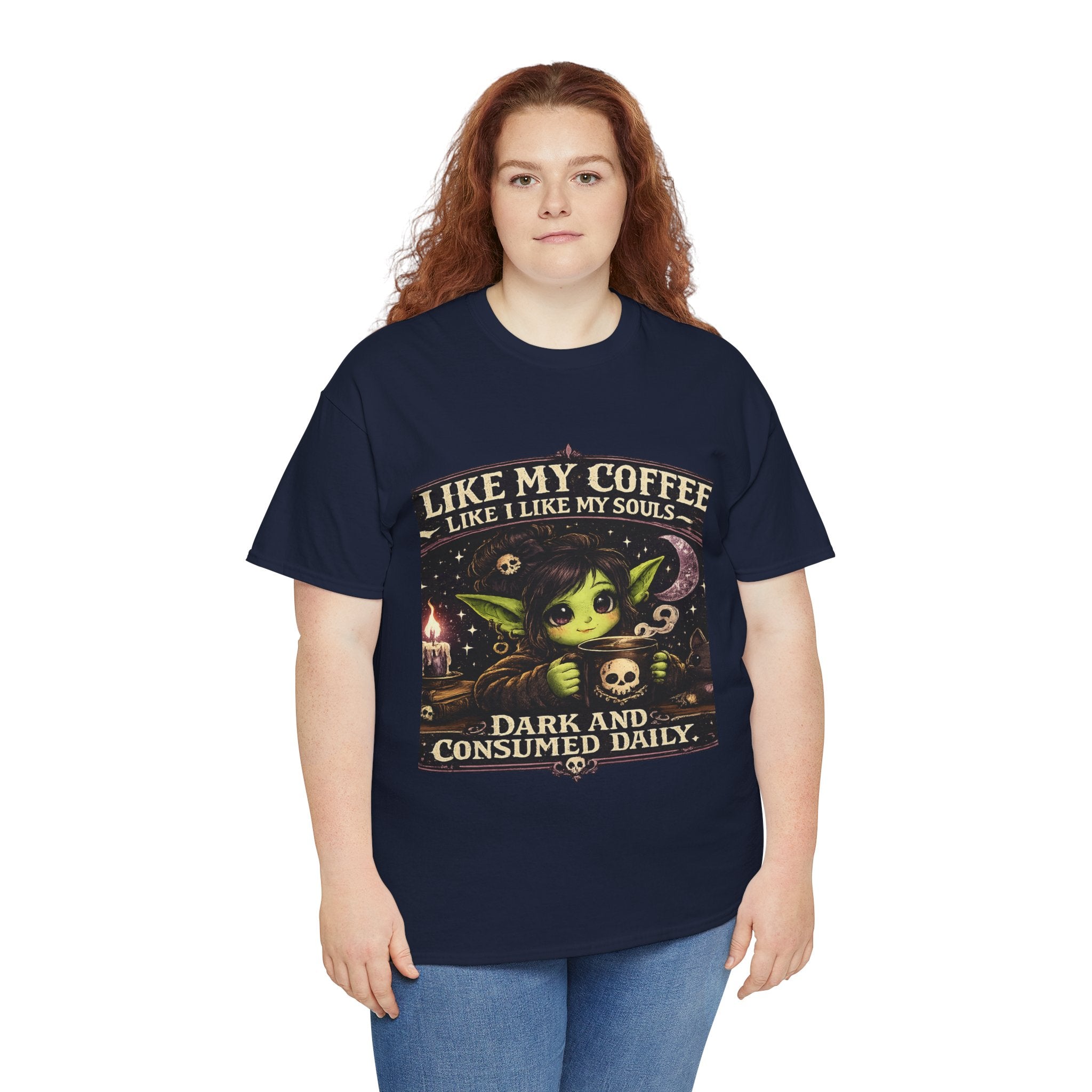 Like My Coffee Tee — "Like My Coffee Like I Like My Souls: Dark and Consumed Daily" Gothic Graphic T-Shirt