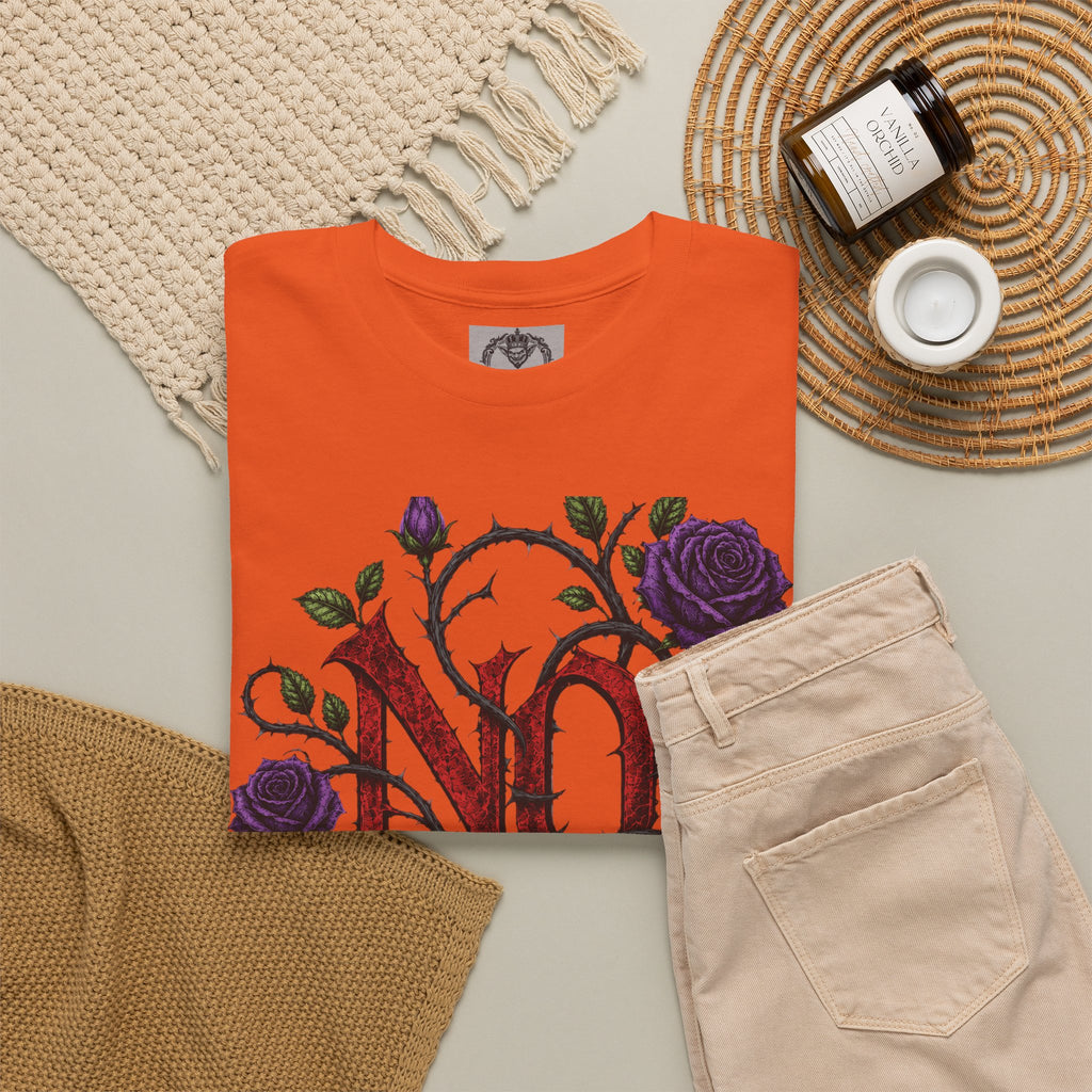 No Go Away T-Shirt | Gothic Purple Roses, Dark Floral Typography