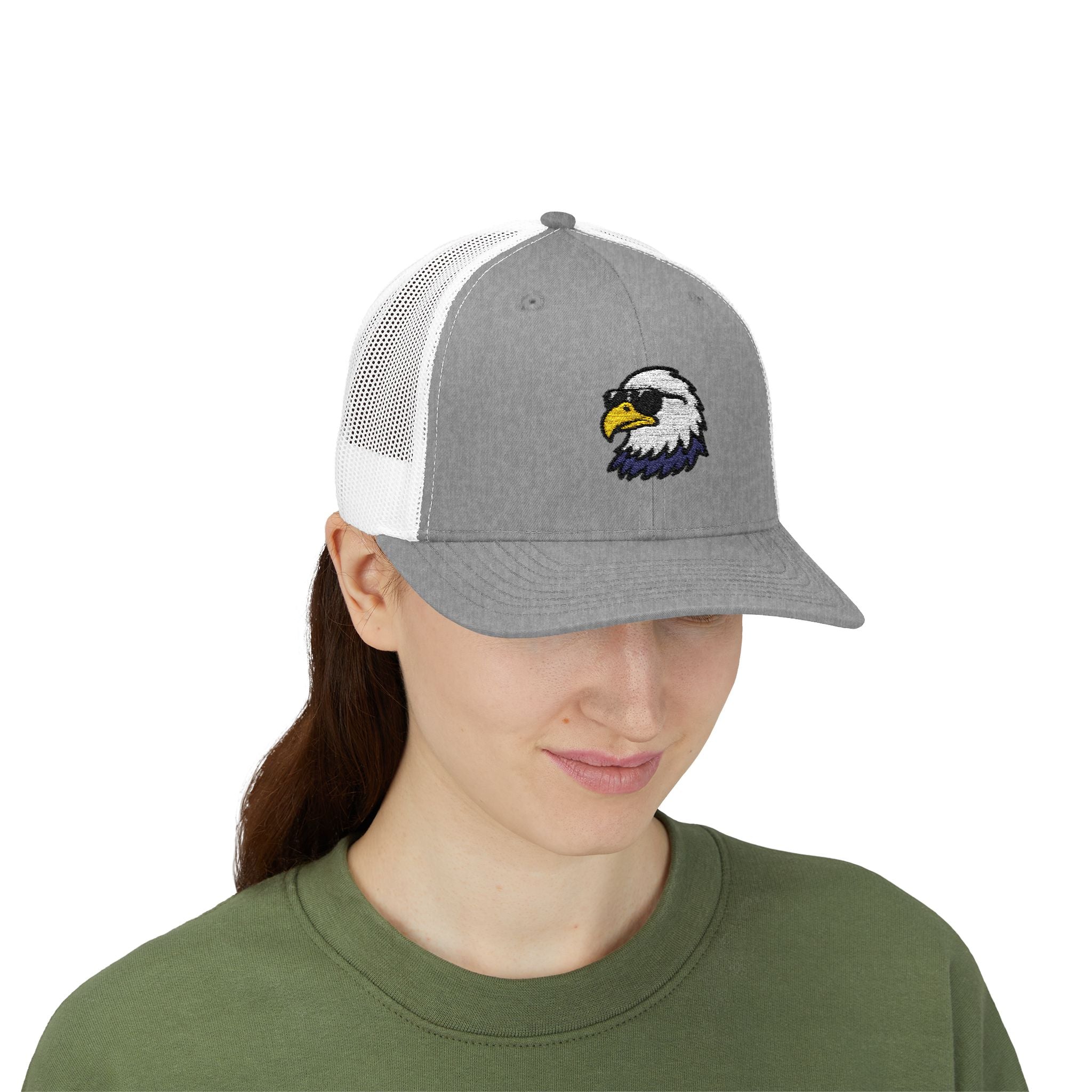 Eagle Head Embroidered Snapback Trucker Cap — Patriotic Mesh Baseball Hat