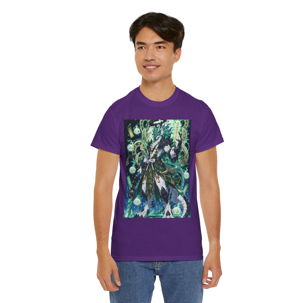 Mystic Forest Sorcerer T-Shirt | Fantasy Mage Illustration, Green Aura