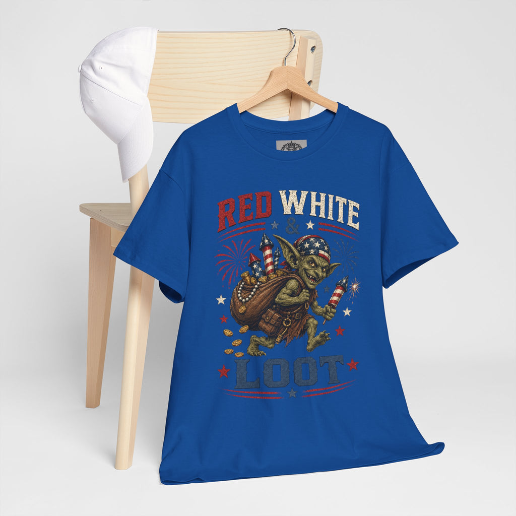 Red White & Loot Goblin Illustration Tee | Patriotic Fourth of July Shirt