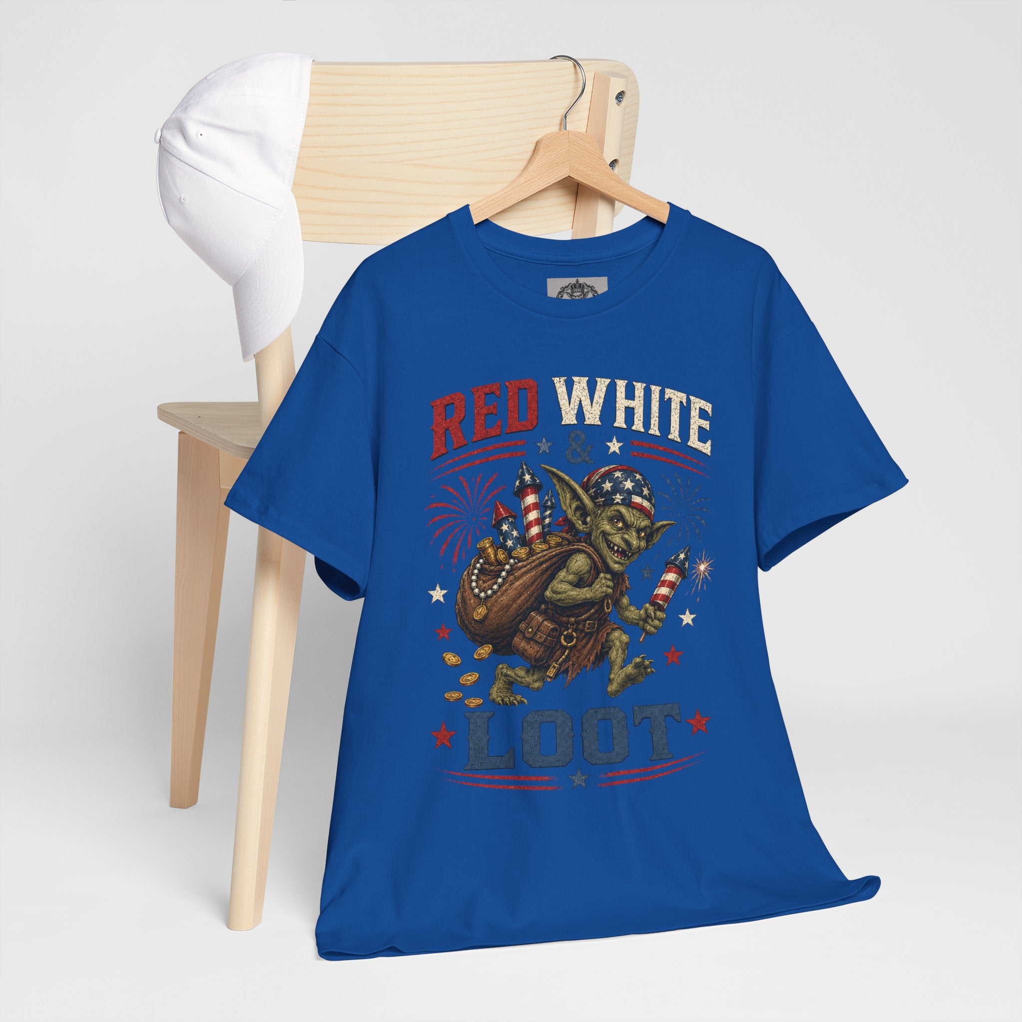 Red White & Loot Goblin Illustration Tee | Patriotic Fourth of July Shirt