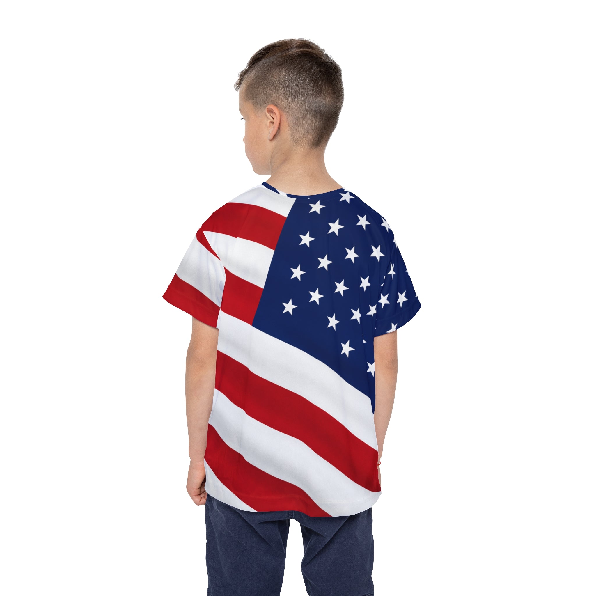 Kids American Flag Sports Jersey – Patriotic All-Over Print Tee