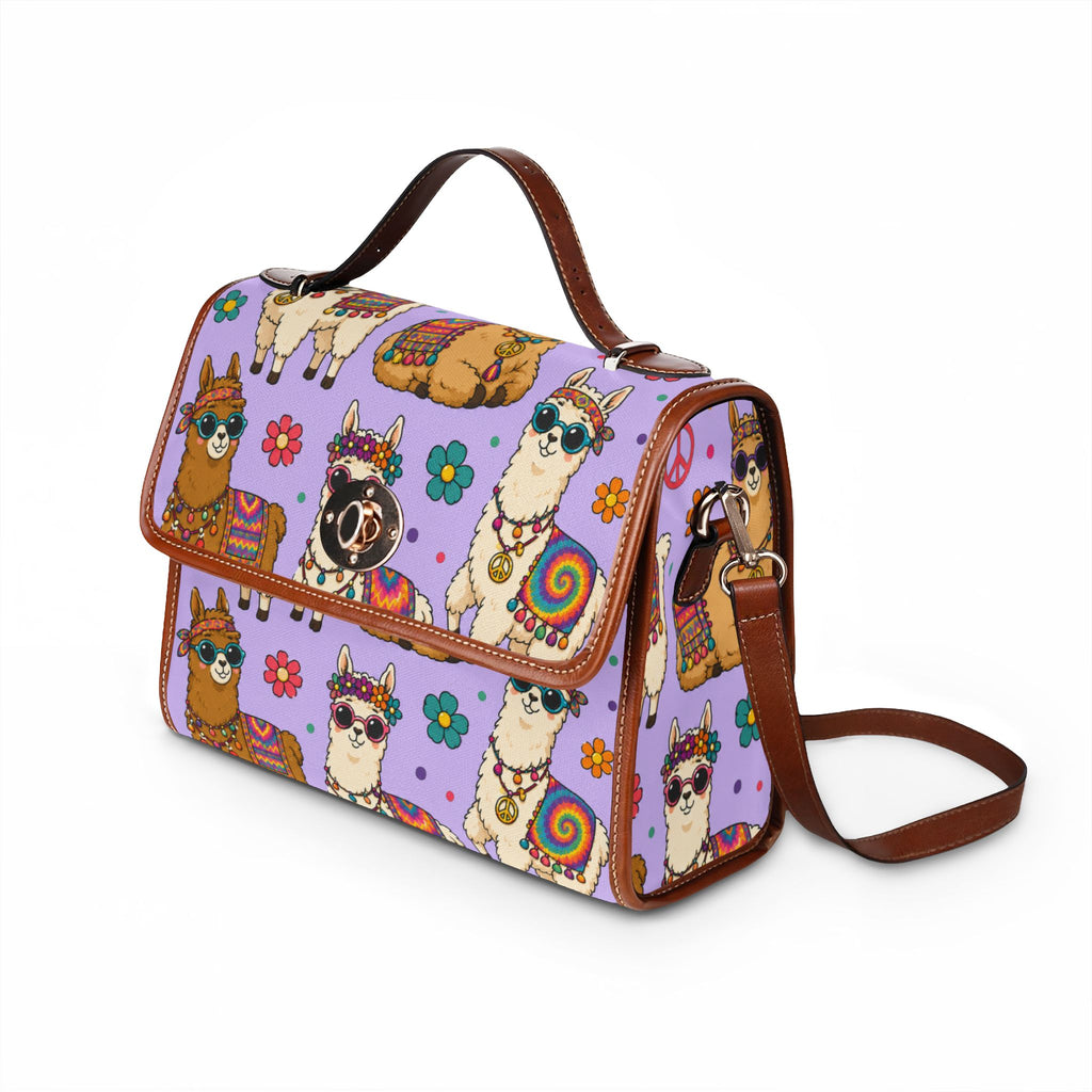 Colorful Hippie Llama Pattern Waterproof Canvas Bag | Lavender Llama Tote