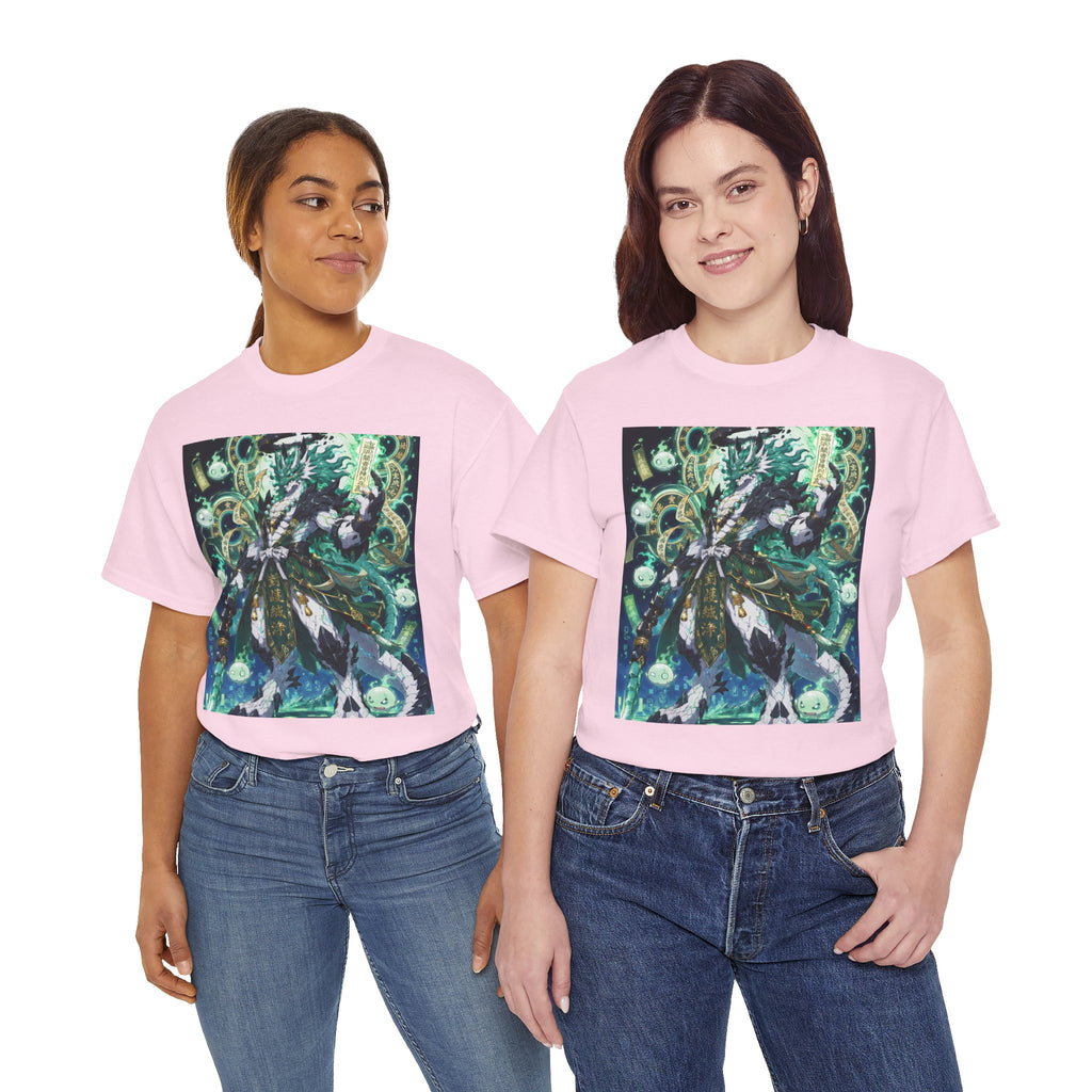 Mystic Forest Sorcerer T-Shirt | Fantasy Mage Illustration, Green Aura